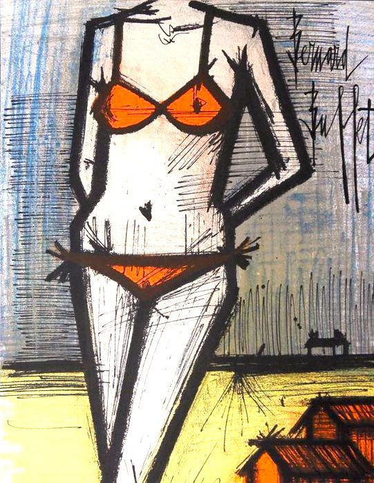“At The Beach”, Lithograph in Colors, c.1968, Edition:2000, Signed in Plate, 9.5 x 12.5" Please Inquire