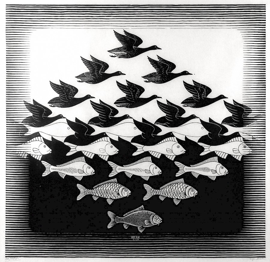 “Sky & Water I” Woodcut, c.1938, Edition:Limited, Hand Signed in Pencil, Image: 17.25 x 17.25”, Reference: Bool 306, Please Inquire