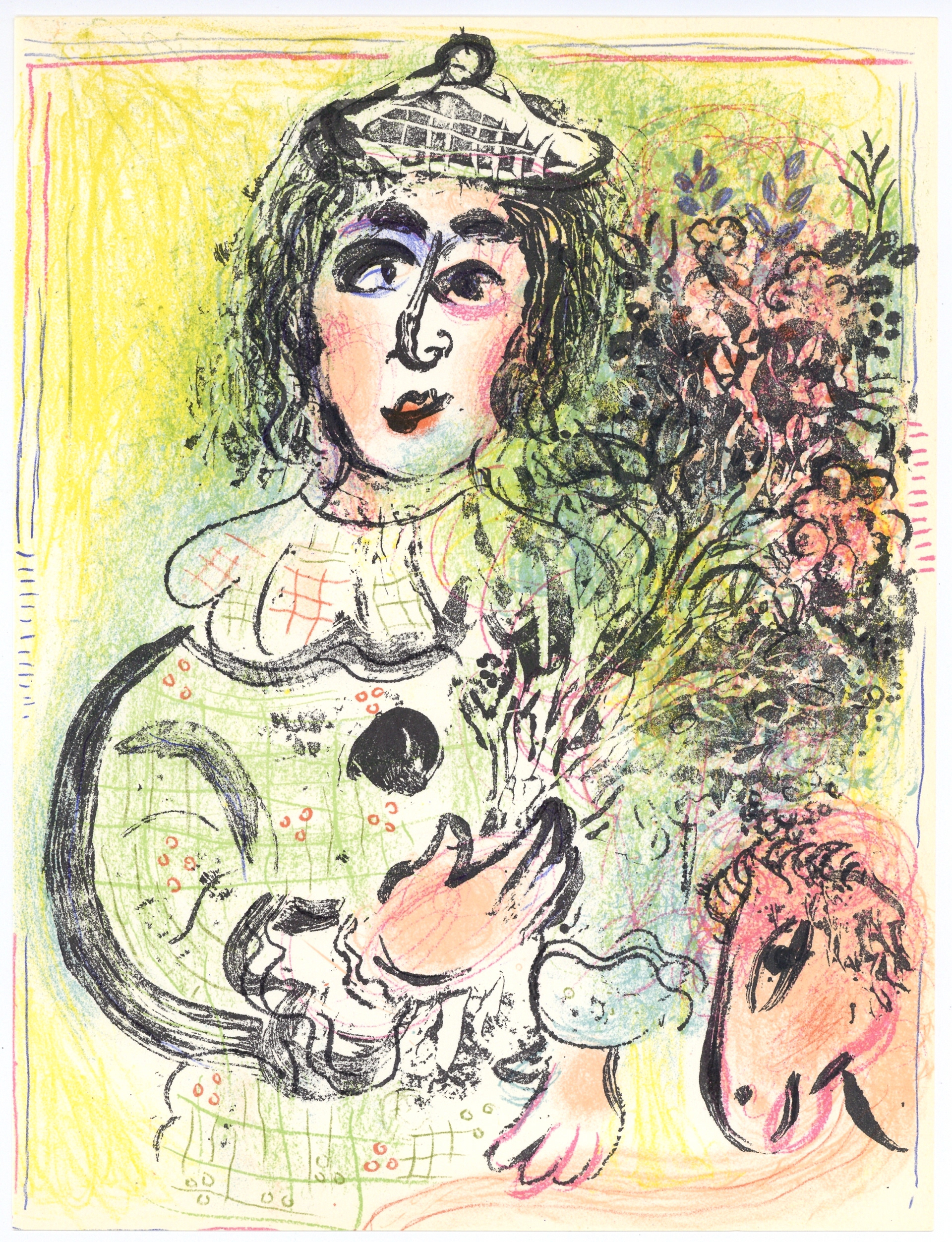 “The Clown in Love” Lithograph in Colors, c.1963, Unsigned, Image:12.5 x 9.5”, Reference: Mourlot 399, Please Inquire