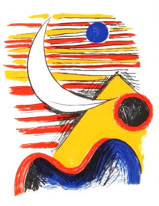 "Moon with Yellow Mountain" Lithograph in Colors, c.1961, Edition: Limited, Unsigned, 11x15" $500-