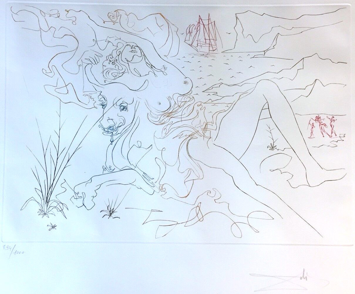 "Europa & The Bull : From the Famous Lovers Suite" Etching in Colors, c.1972, Edition:1000, Hand Signed In Pencil LR, Image: 15.5 x 10.75", Please Inquire