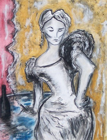 "Bar Bella" Acrylic, Ink, Pastel on Paper, 22x28" (Sold)