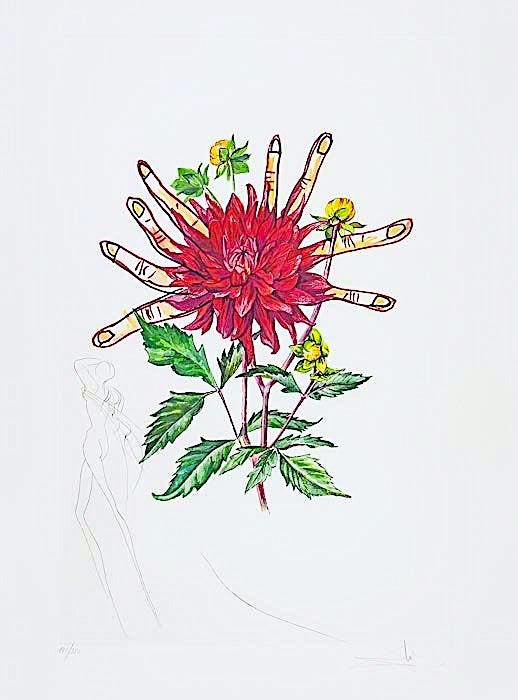 “Dahlia Rapax : From The Surrealistic Flowers Suite” Lithograph & Etching in Colors, c.1972, Edition: 350, Hand Signed in Pencil LR, Image: 22.5x15.5”, Reference: Field 72-7F, Please Inquire