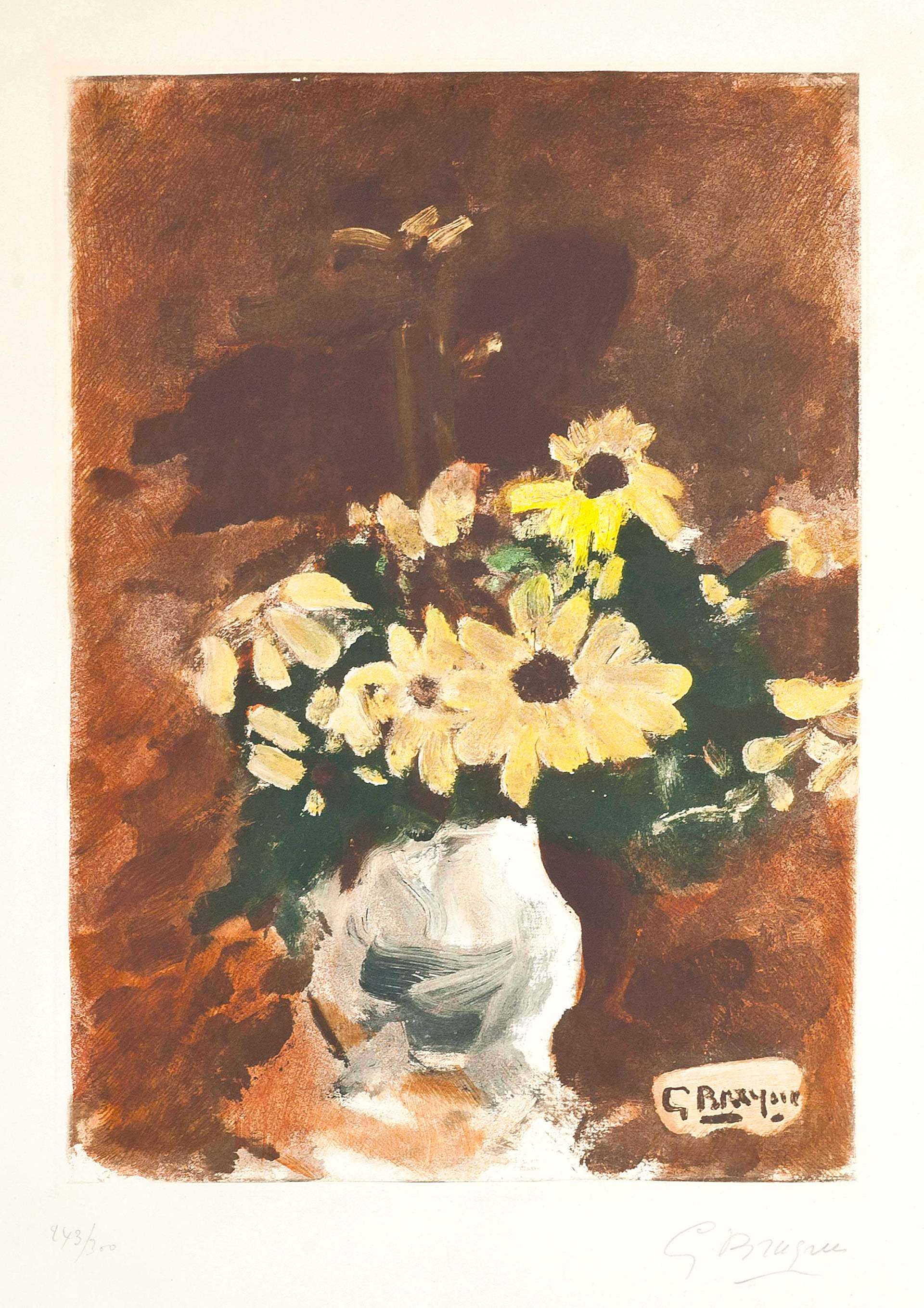 “Vase Of Yellow Flowers” Aquatint in Colors (After), c.1958, Edition:300, Hand Signed in Pencil LR, Image: 18.75 x 13.25”, Reference: Maeght 1039, Please Inquire