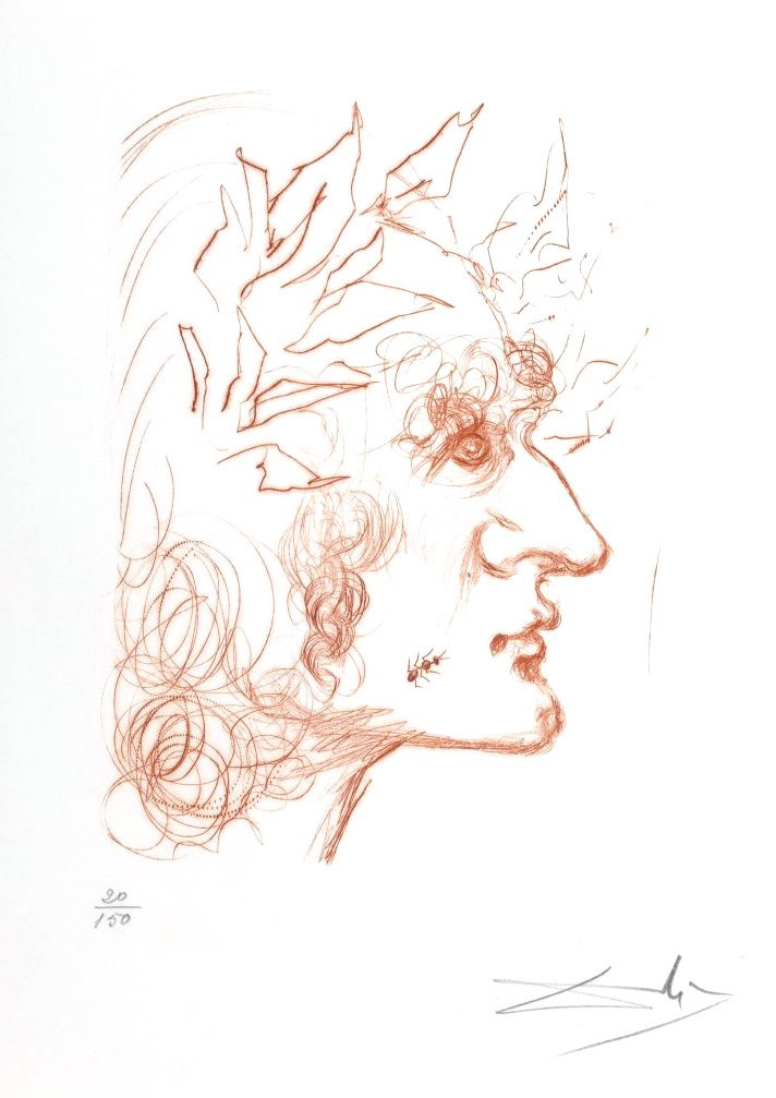 “Julius Caesar : From the Much Ado About Shakespeare Suite” Etching in Sepia on Rives Paper, c.1968, Edition: 20/150, Hand Signed in Pencil LR, Image: 5 x 7”, Reference: Field 68 , Please Inquire