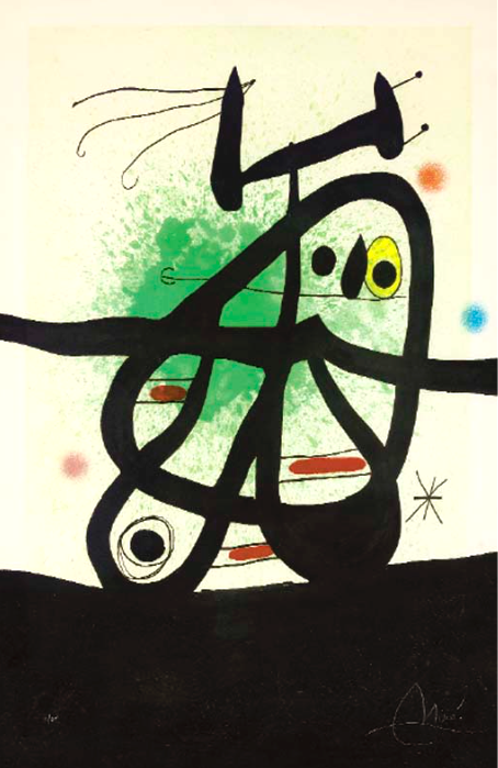 “The Mongolian Bird” Etching Aquatint in Colors with Carborundum, c.1969, Edition: 75, Hand Signed in Pencil LR, Image: 40.5 x 27.25”, Reference: Dupin 513, Please Inquire