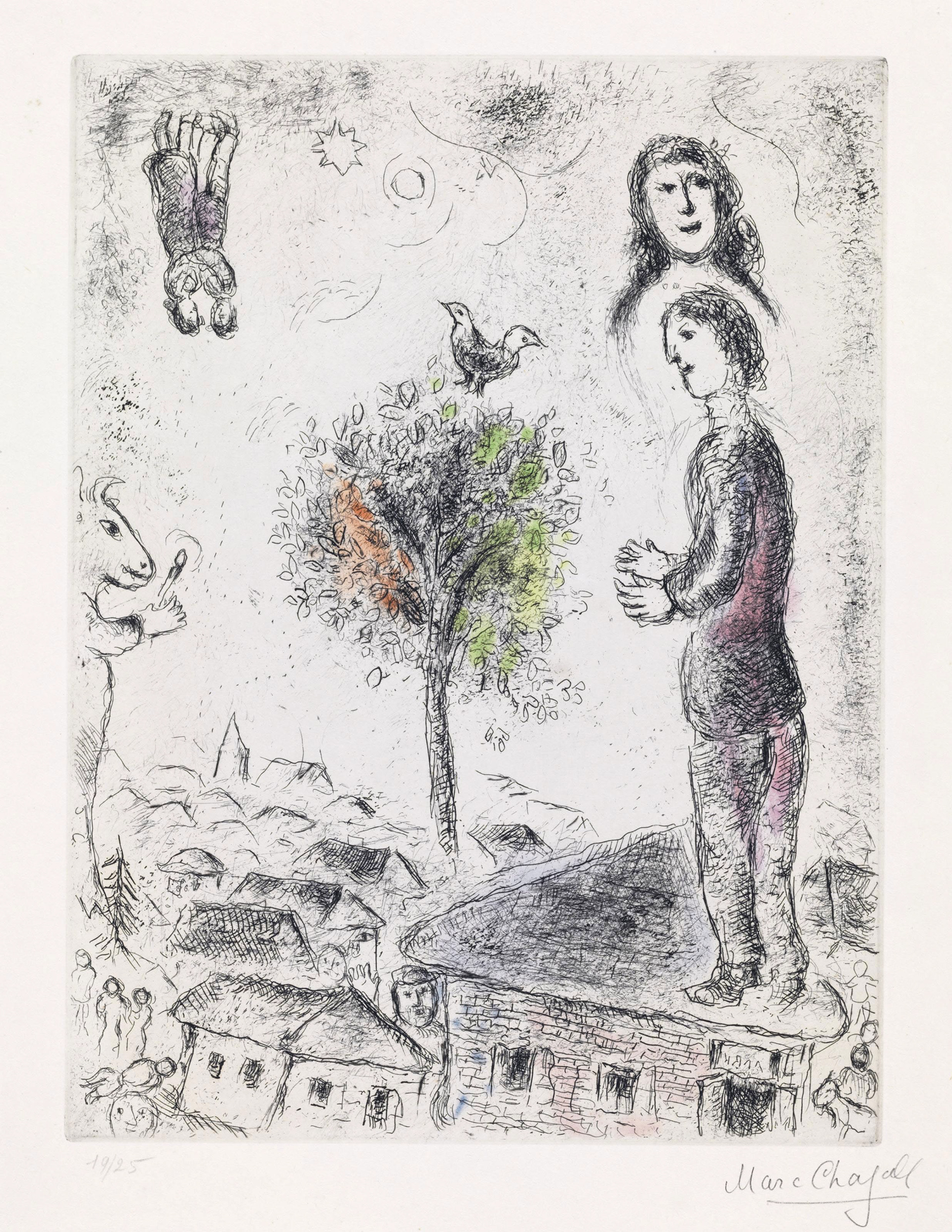 “Those Who Say Things Without Words” Etching with Colors, c.1975, Edition:25, Hand Signed in Pencil LR, Image:11.75 x 15.5”, Reference: CS 99, Please Inquire