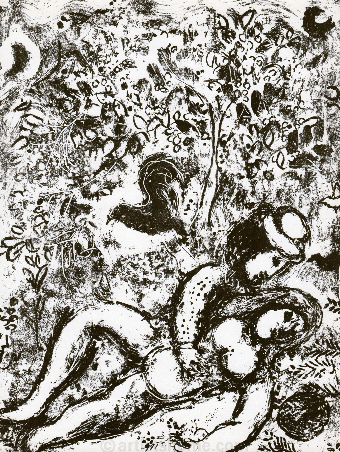 "Lovers Under A Tree” Lithograph, c.1963, Image:9.5 x 12.5”, Reference: Mourlot 397, Please Inquire