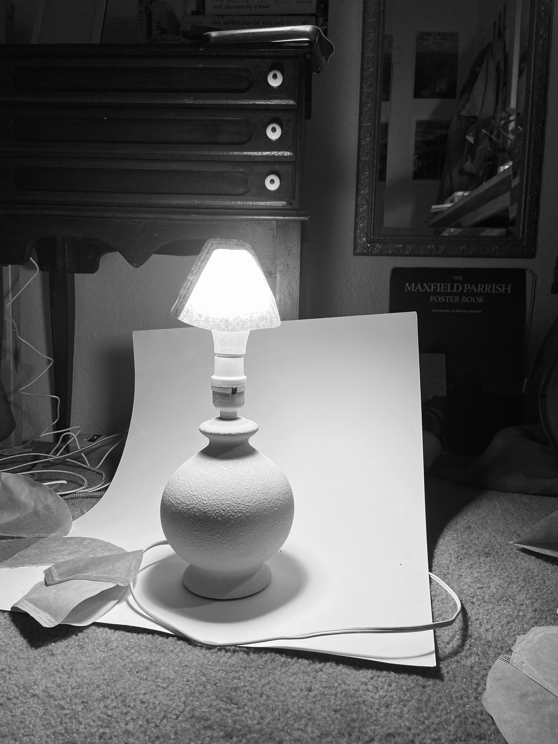 Used coffee filter to soften lamp night