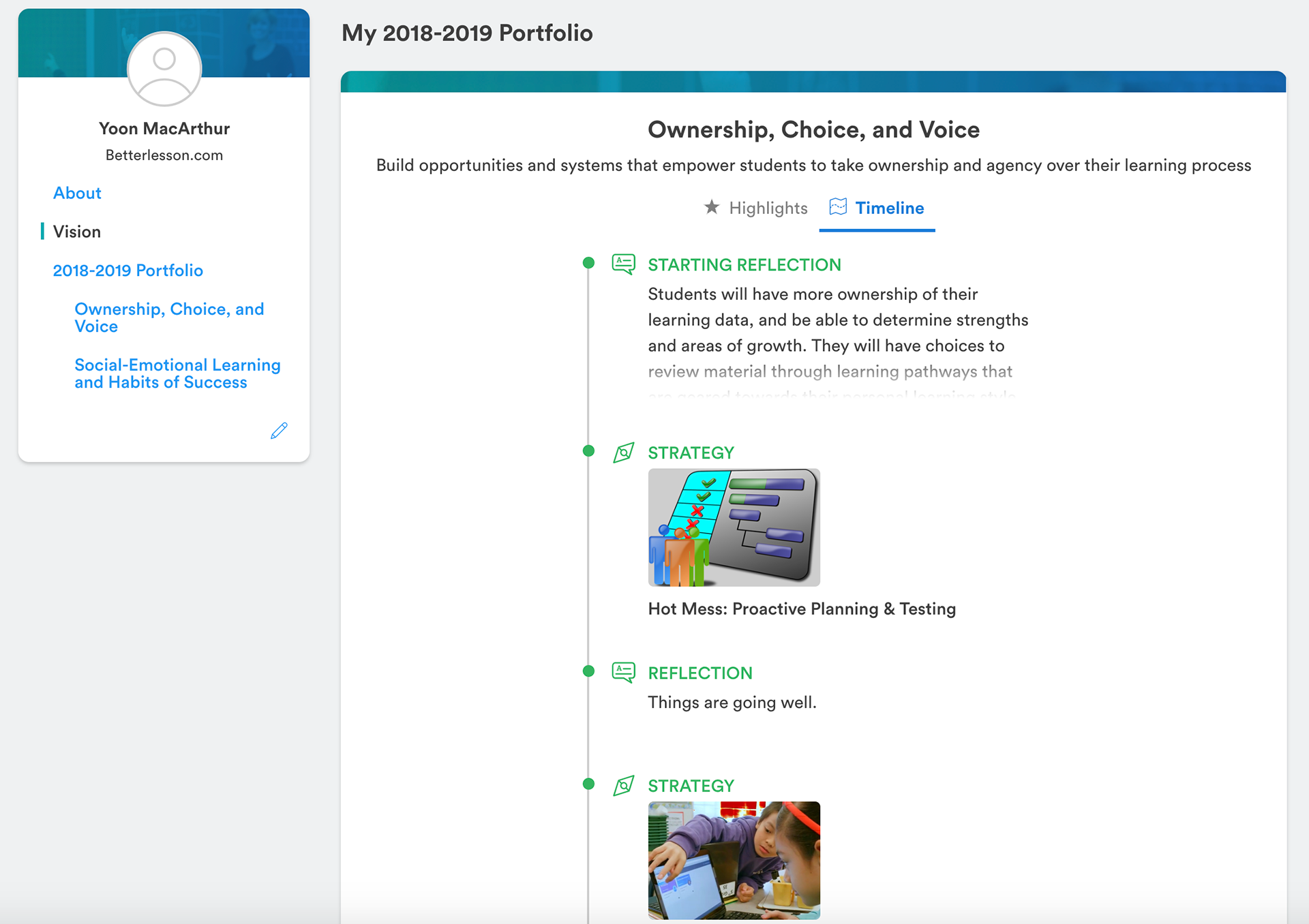 Timeline view of story in "Profile"