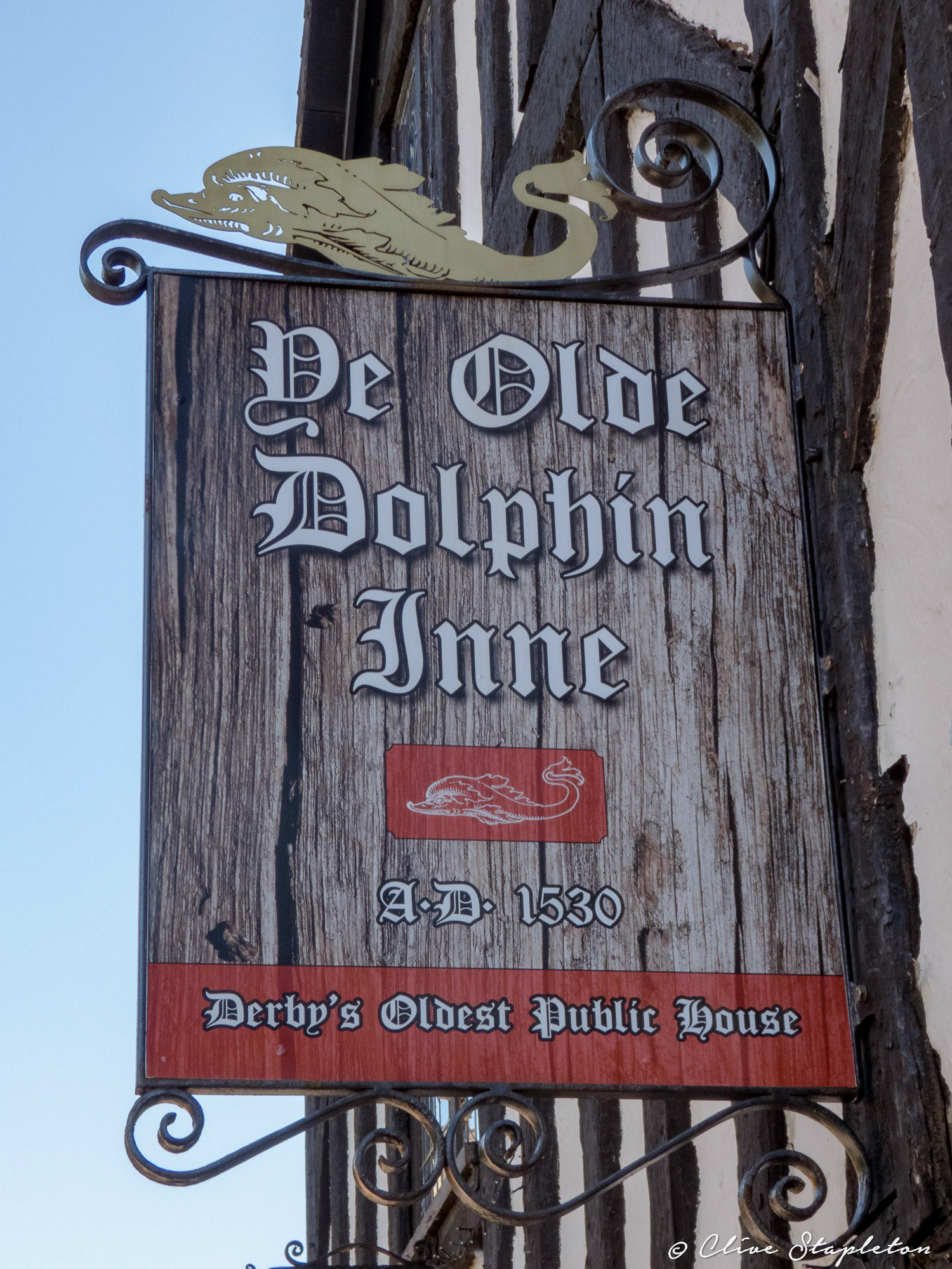 Ye Old Dolphin Inne Oldest Public House Sign in Derby, United Kingdom.  dates from 1530
