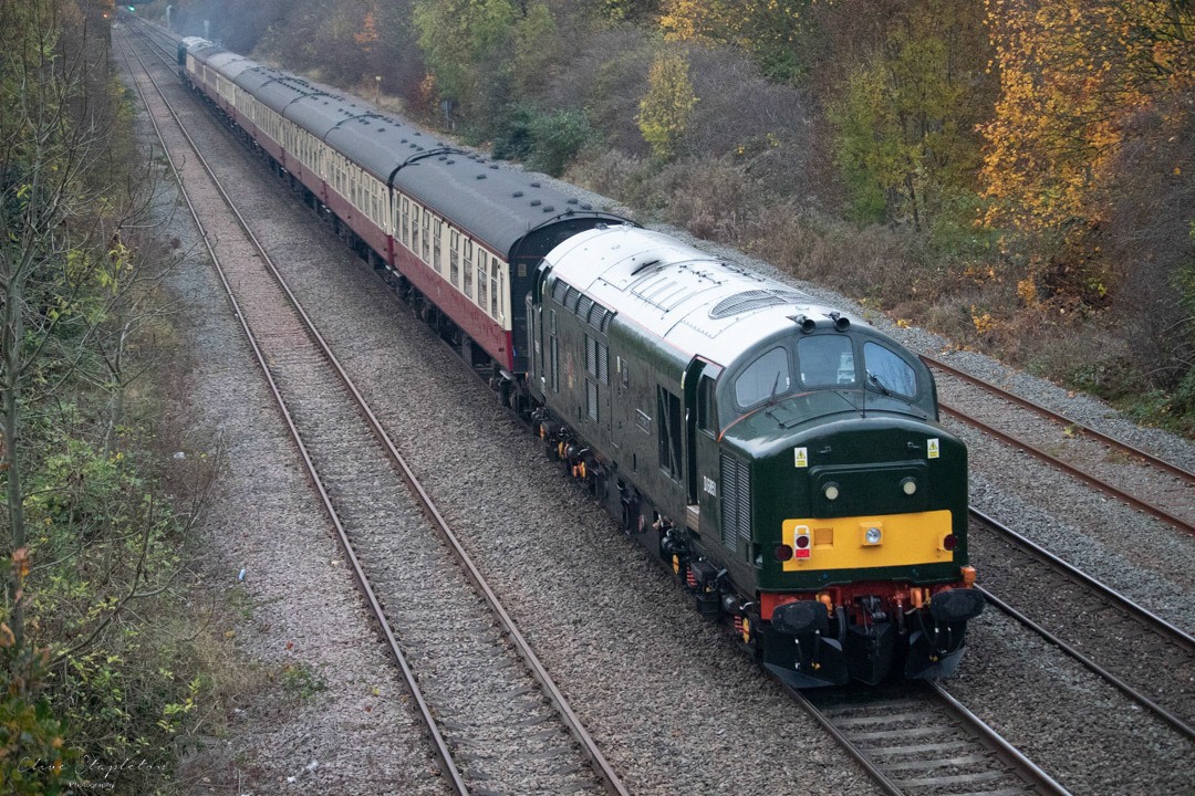 Sunnyhill, Derby UK November 20 2021:Class 37 at the rear of an Excursion Train from Derby to Blaenau Ffestiniog. powered by two class 20's