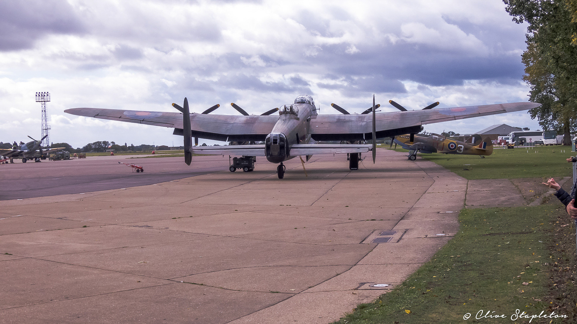 The historic Avro Lancaster Bomber of the RAF Battle of Britain Memorial Flight in position ready to depart.