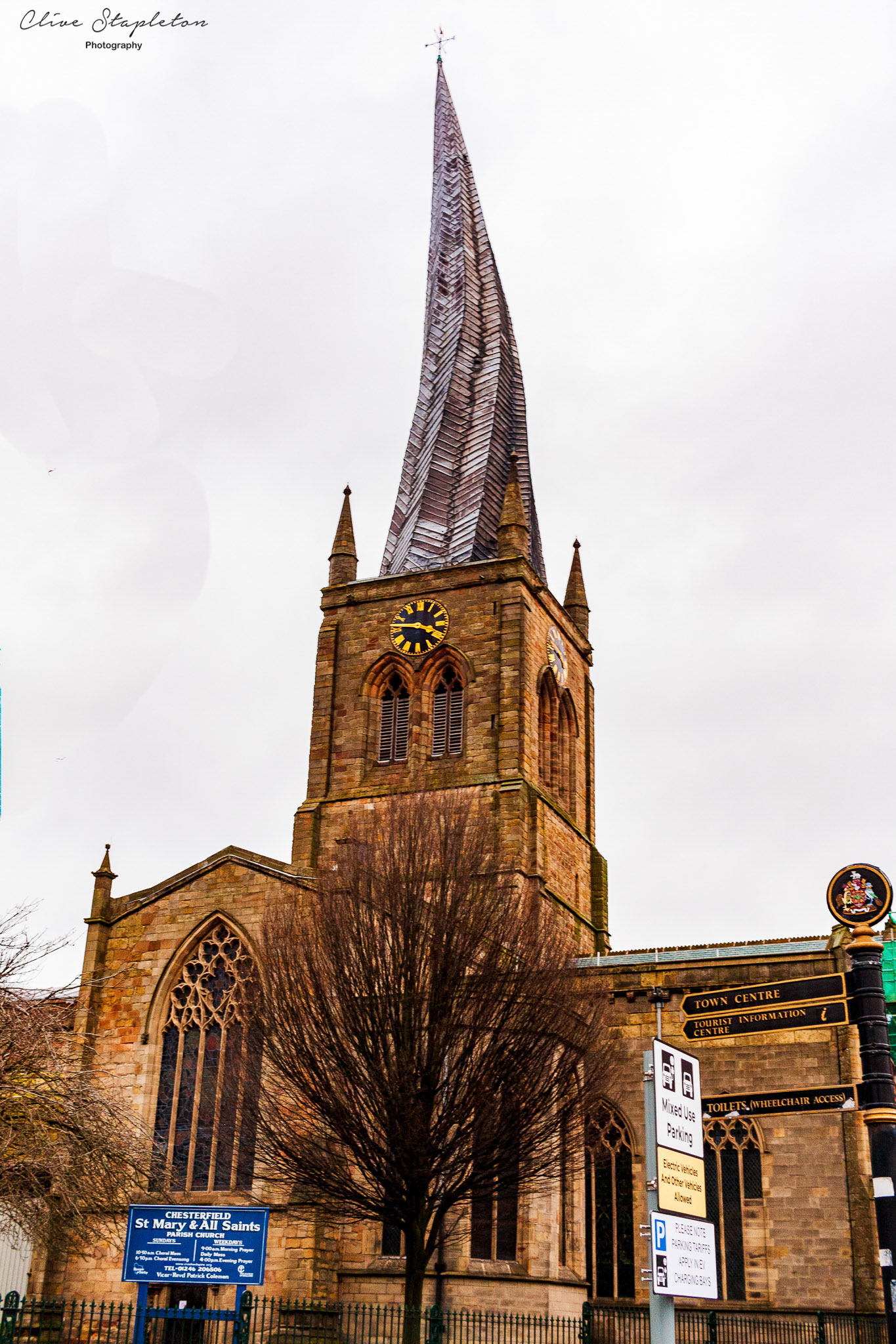 The church of St Mary's and All Saints, Chesterfield with a distinctive crooked spire