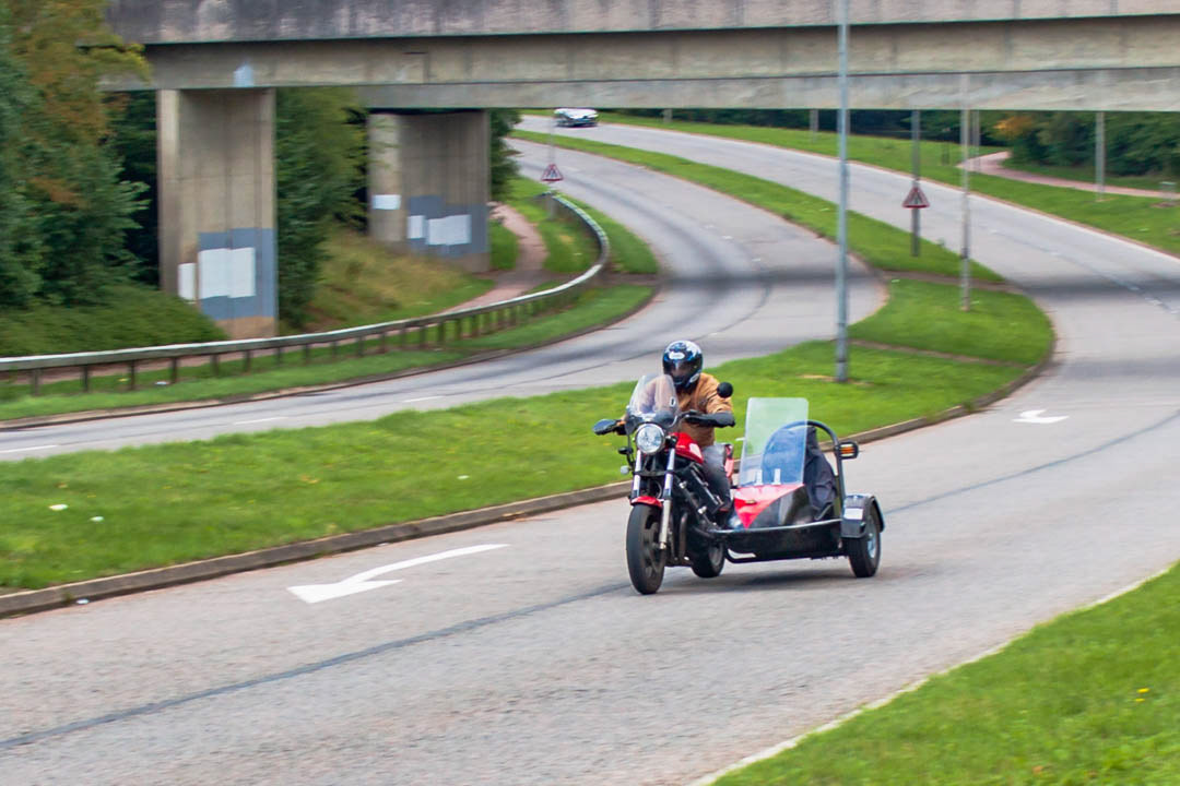 A motorcycle and side on a Milton Keynes Road