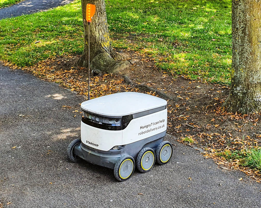 A delivery robot awaits it next juty in New Bradwell