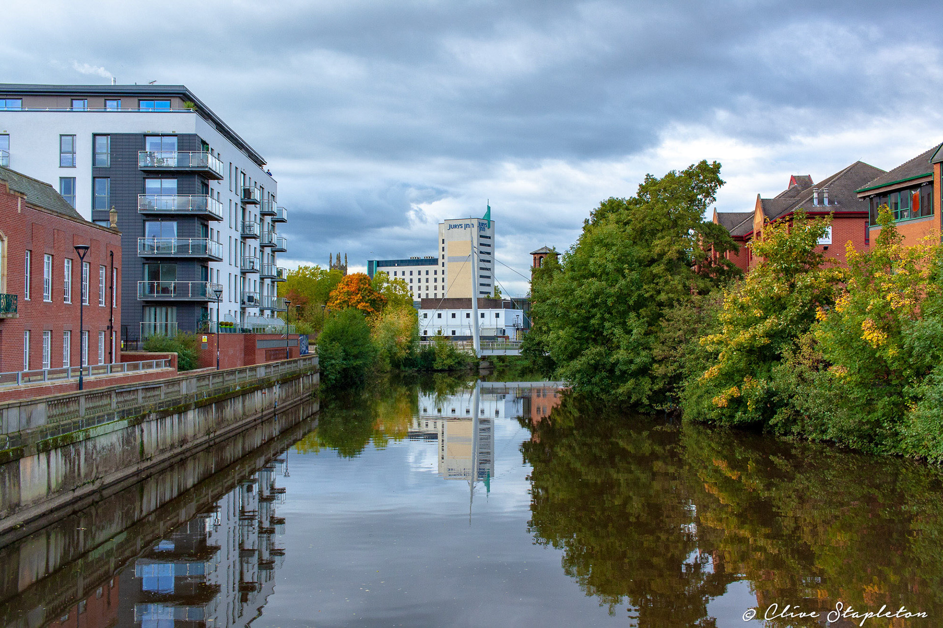 A view of Derby Riverlights with Hotel overlooking river