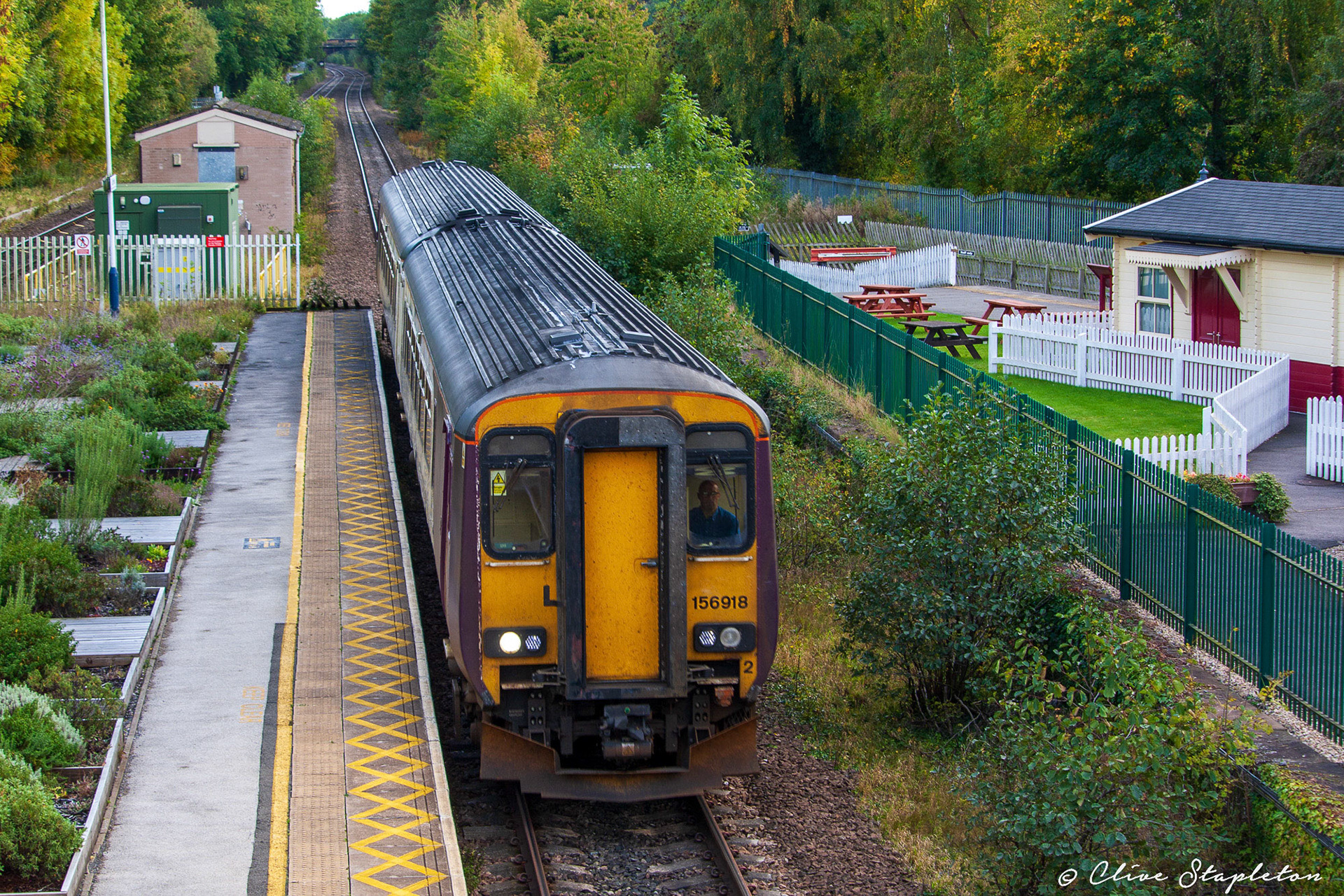 A Class 156 arrives at Duffield Station on Derby to Matlock Service on 4t October 2020