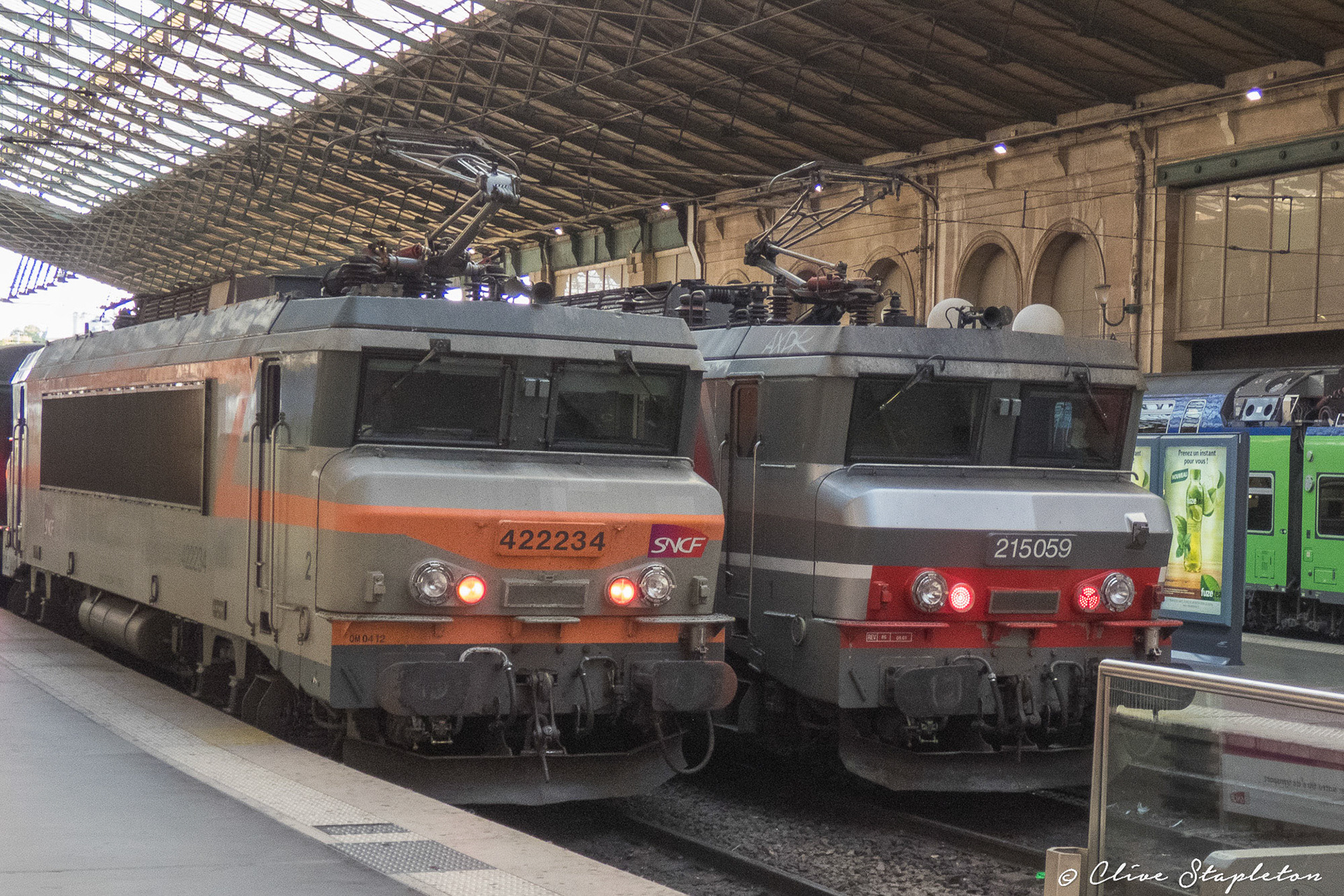 Two french electric locomotives at Paris Gare du Nord 2 August 2019