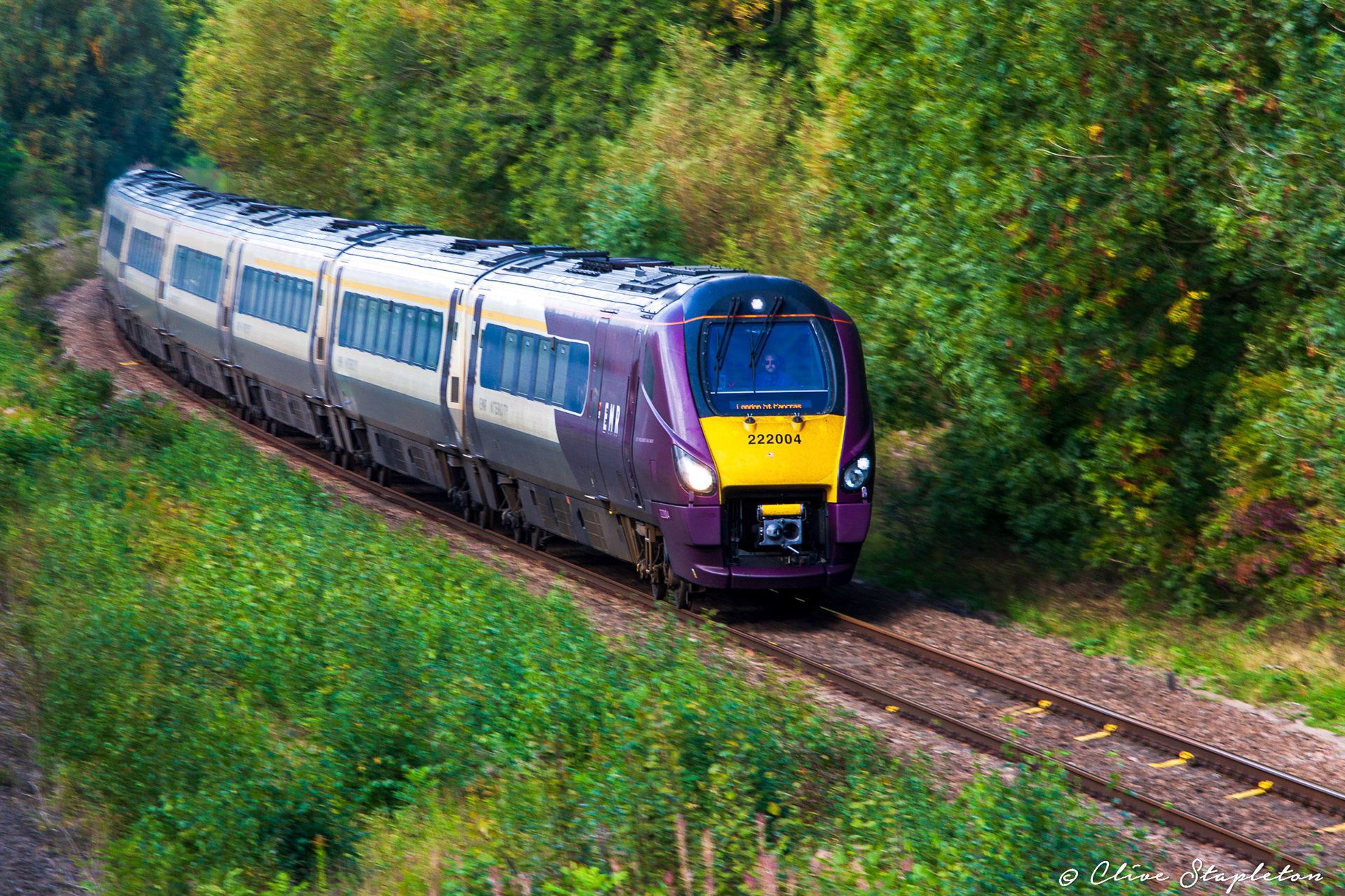 A EMR Classs 222 Meridian on a Sheffield to London St Pancras Service at Duffield near Derby. on 4th October.