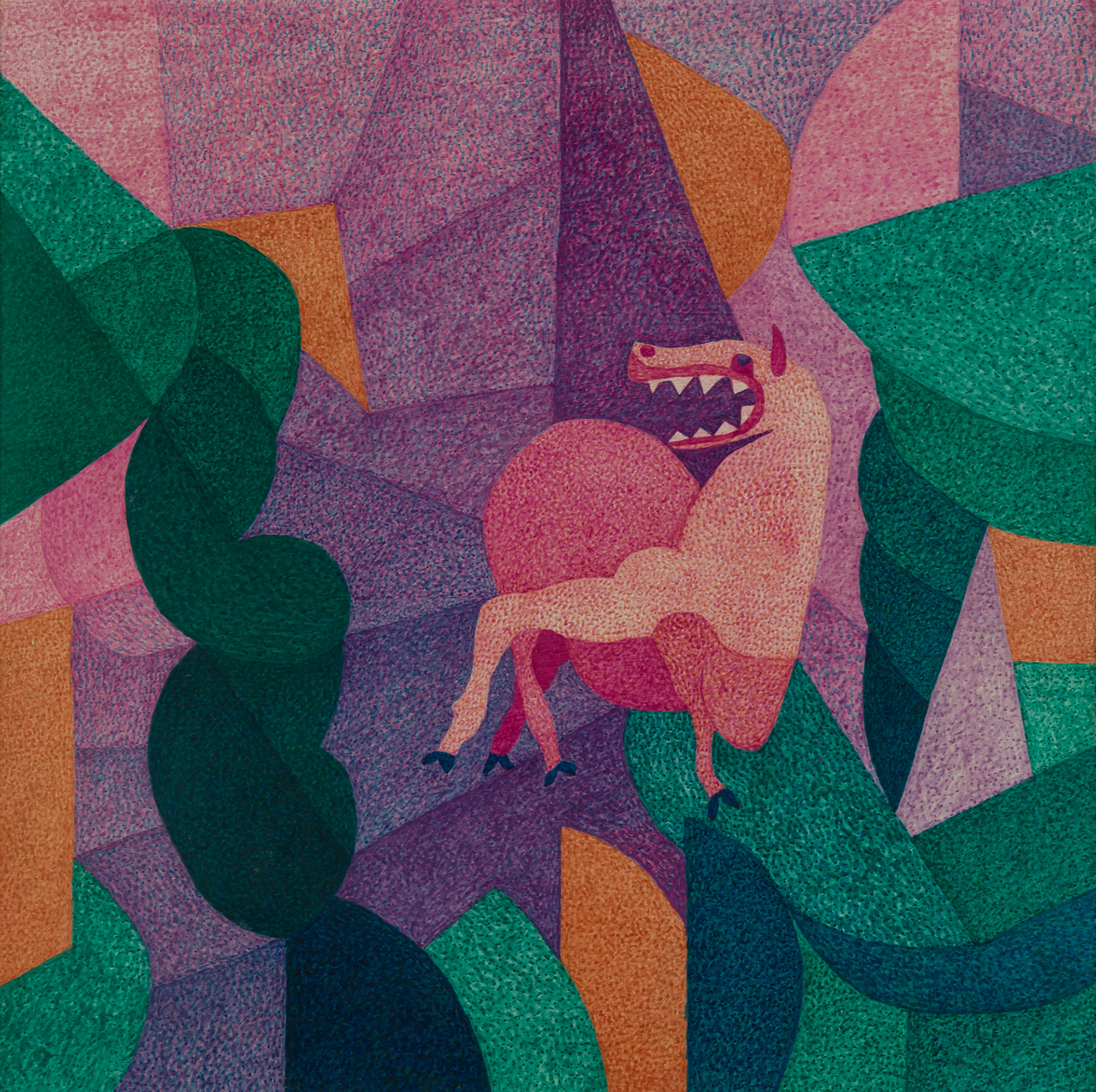 "El pancho juega" ca 1980. Pintura gouache sobre chapadur. 60 x 60 cm.