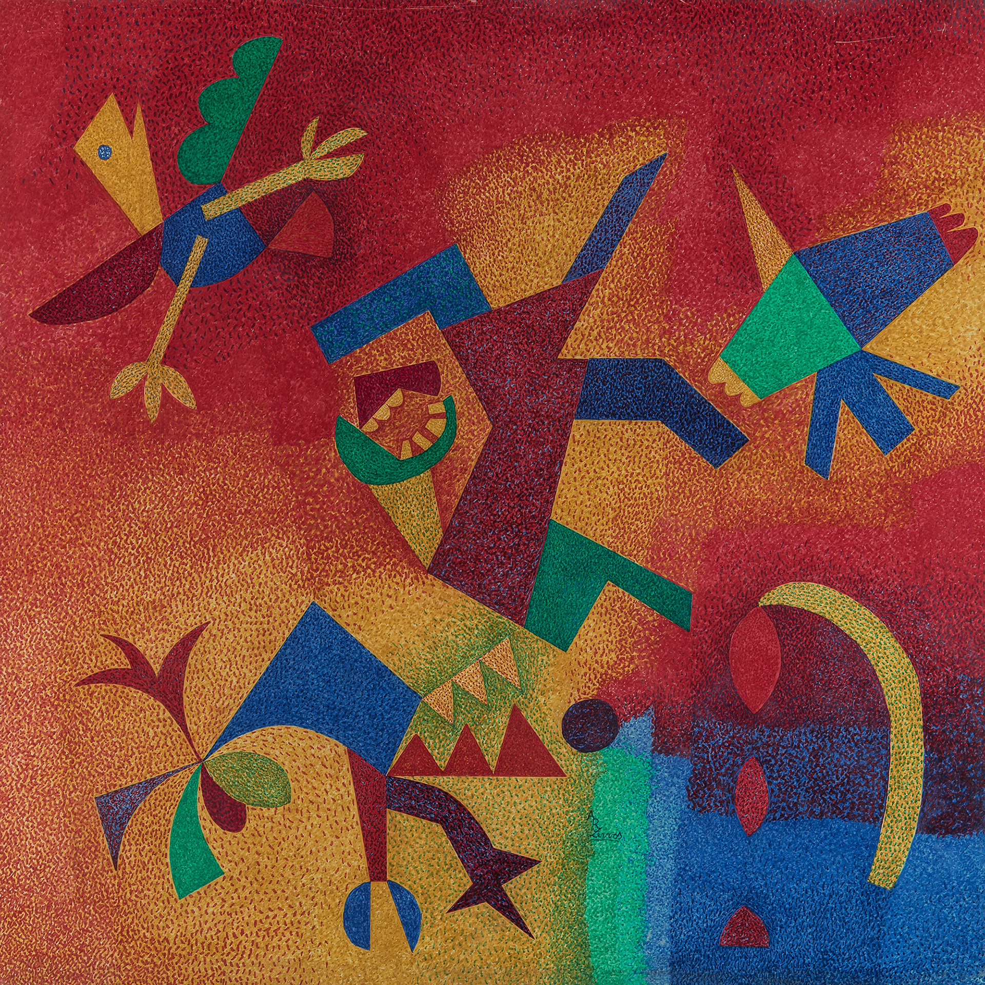Sin titulo. ca 1980. Pintura gouache sobre chapadur. 122 x 122 cm.