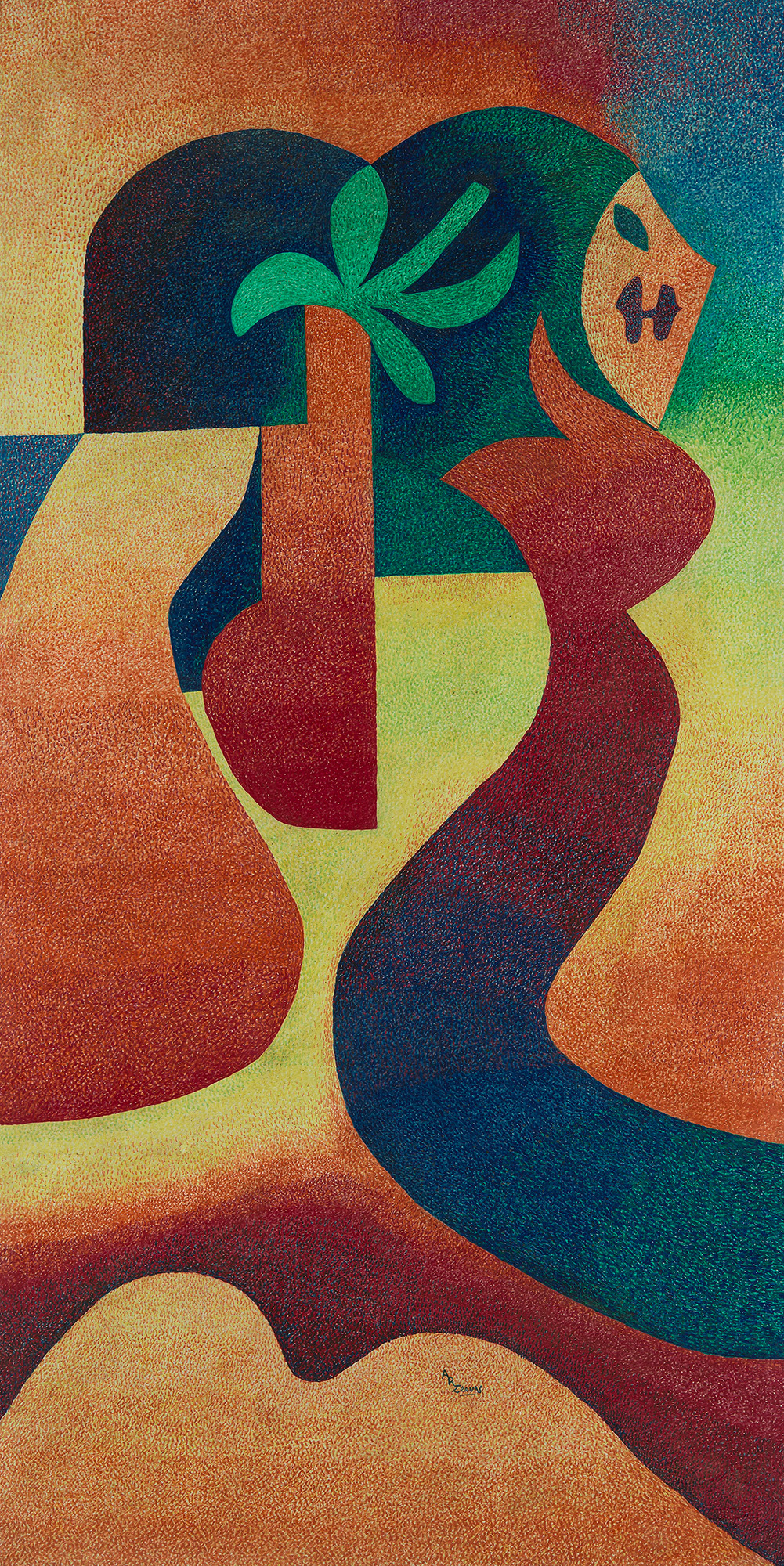 Sin titulo. Pintura gouache sobre chapadur. ca 1980, 120 x 60 cm.