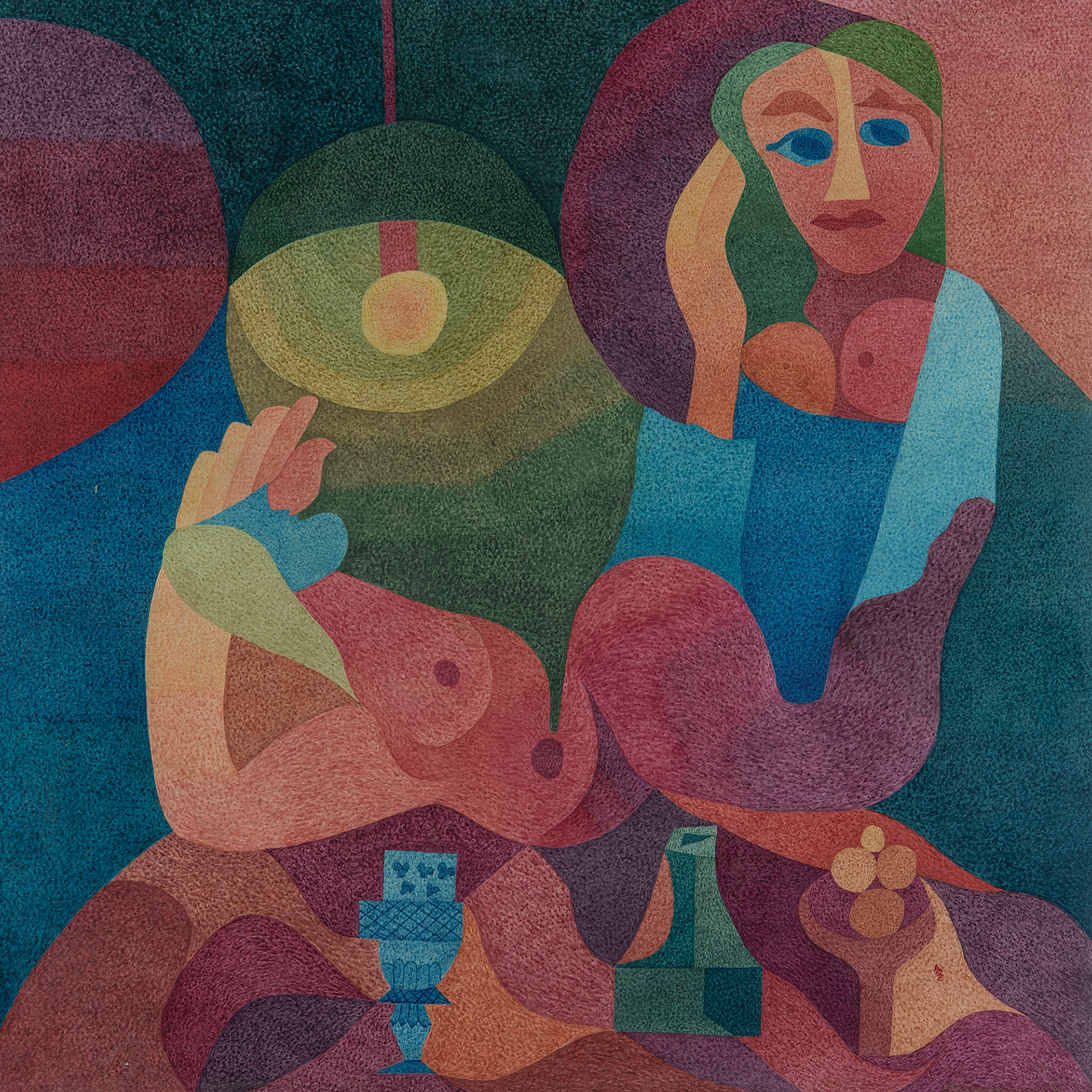 "El sueño" ca 1980. Pintura gouache sobre chapadur. 122 x 122 cm.