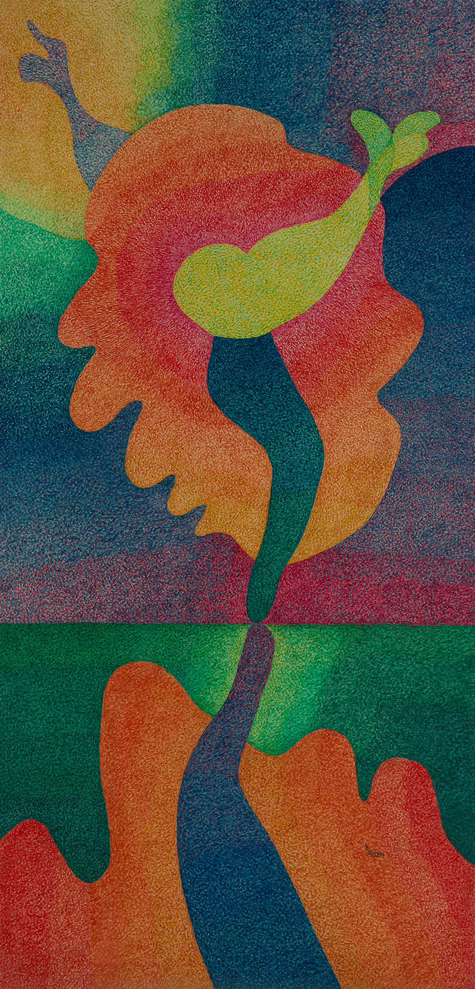 Sin titulo. Pintura gouache sobre chapadur. ca 1980, 120 x 60 cm.