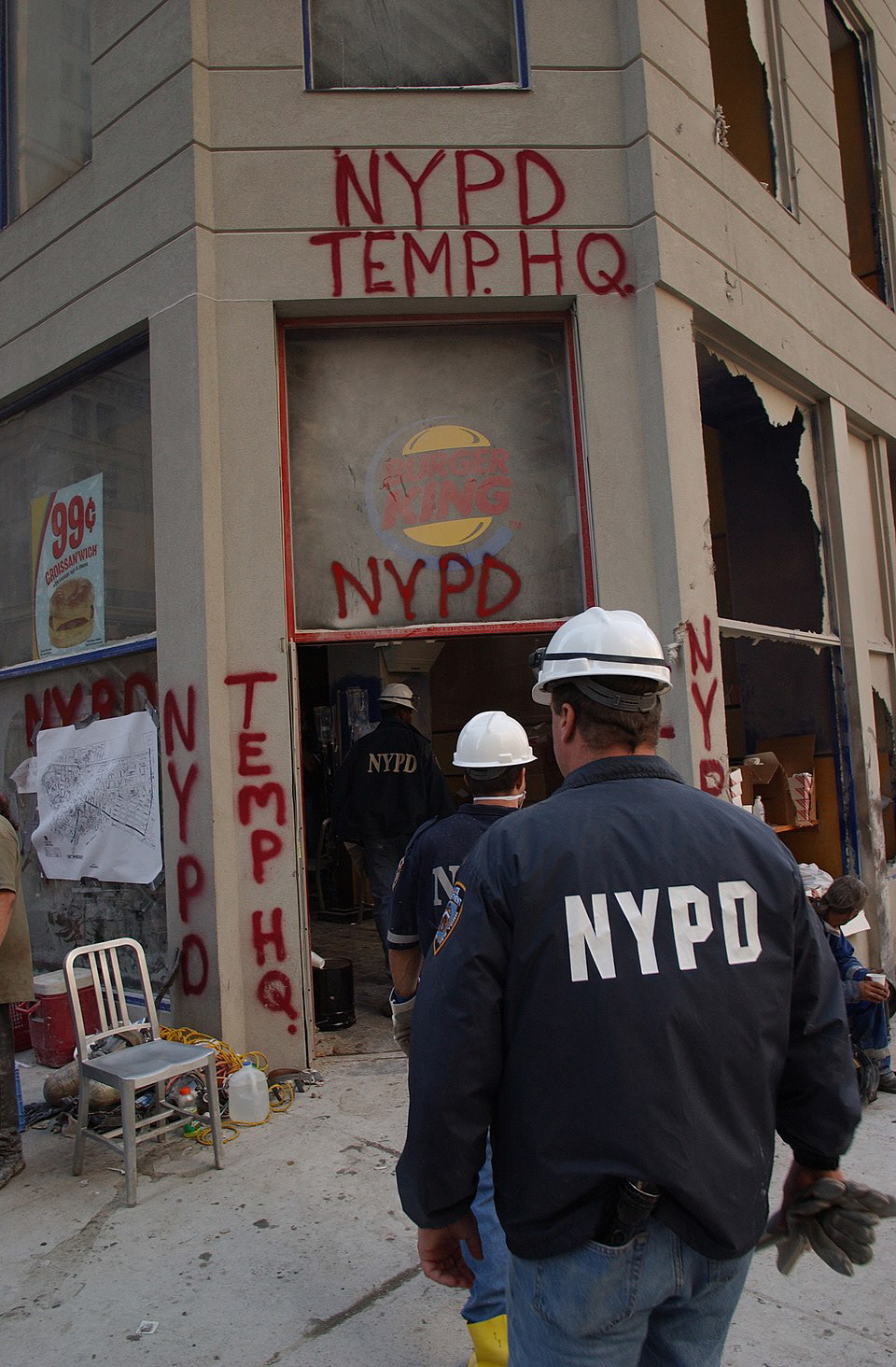 06 Liberty Street, New York, N.Y., September 13, 2001. NYPD enter their temporary headquarters one block from the World Trade Center site. Andrea Booher/FEMA photo