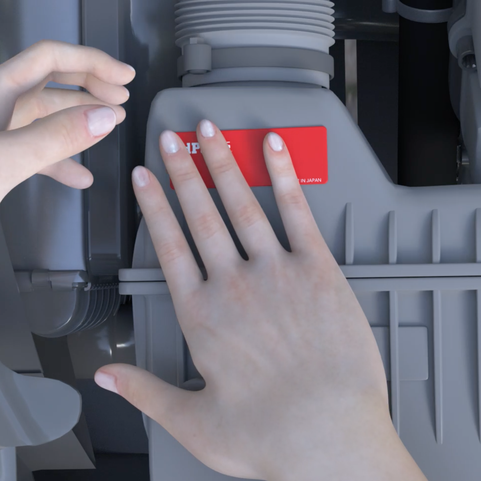Hand puts product on air cleaner