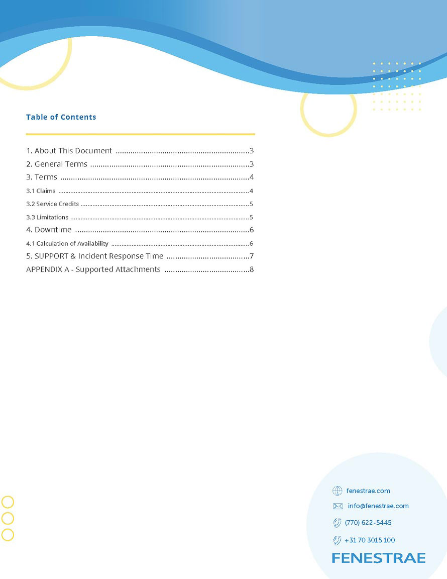 Fenestrae Service Level Agreement document