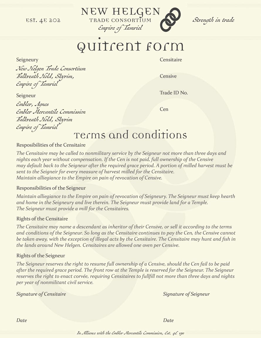 New Helgen Trade Consortium quitrent form
