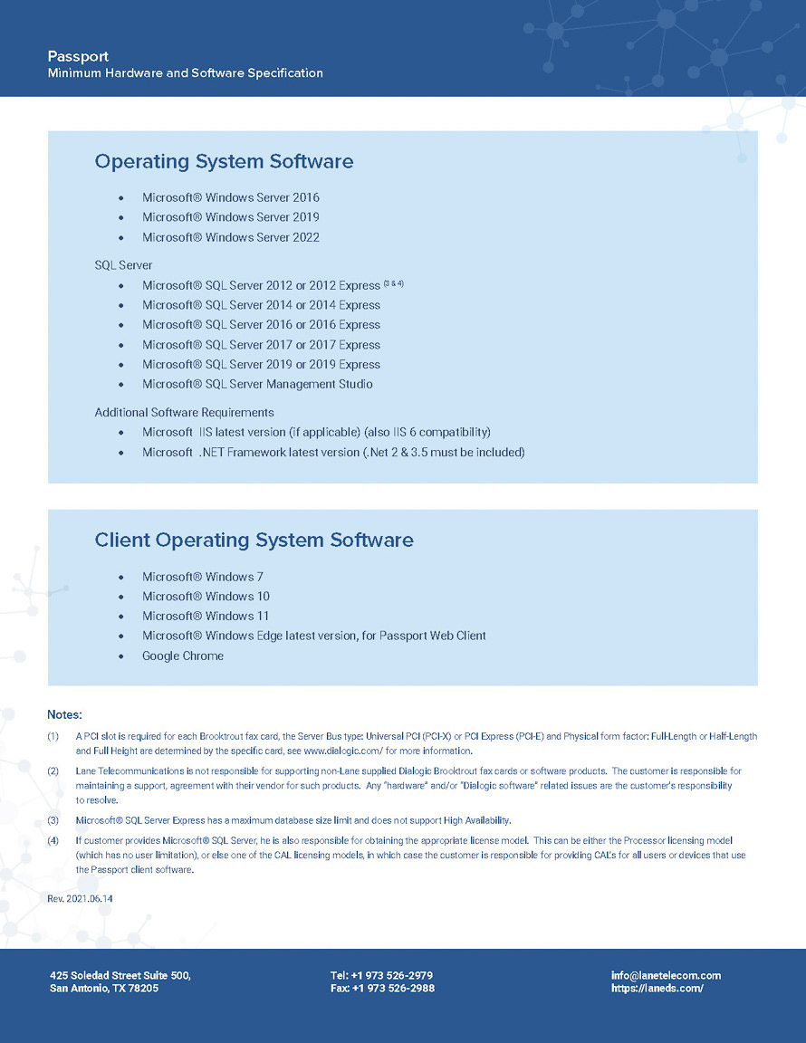 Lane product sheet