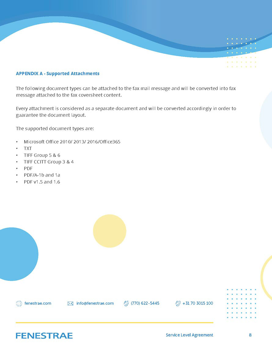 Fenestrae Service Level Agreement document