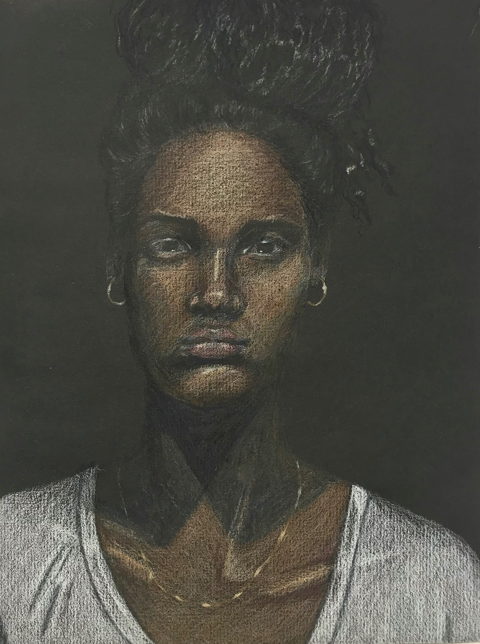 Colored pencil on black paper.
