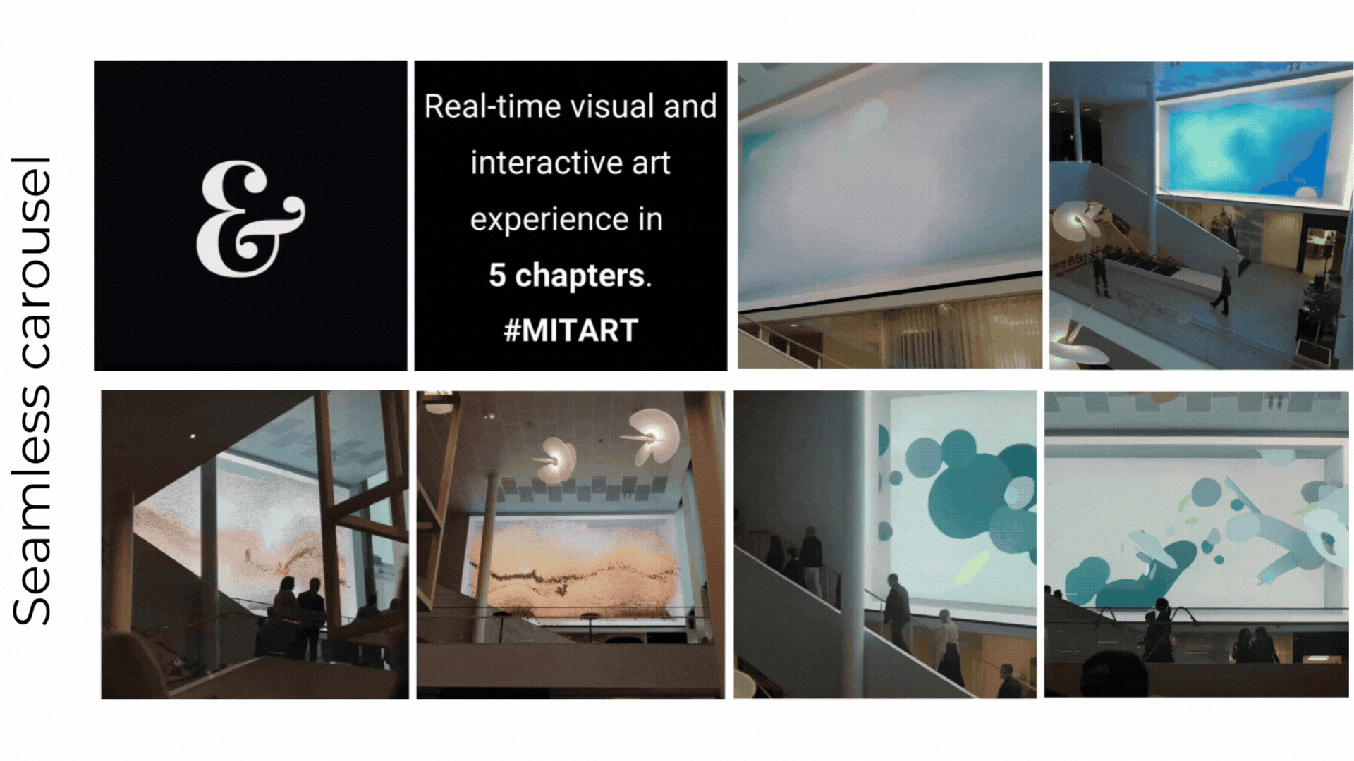 interactive digital exhibition with minimalist design, featuring a 5-chapter journey that bridges physical art with digital storytelling.