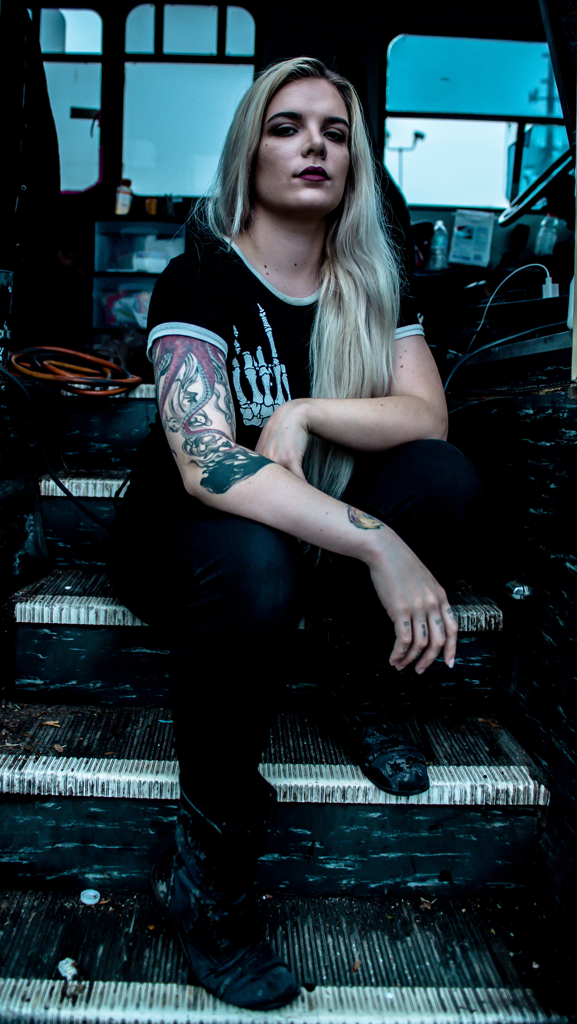 Pre-show editorial: Kayla Smith of The Scars Heal In Time. Documenting the quiet moments of preparation on the tour bus at The Haven during their 2018 tour circuit.