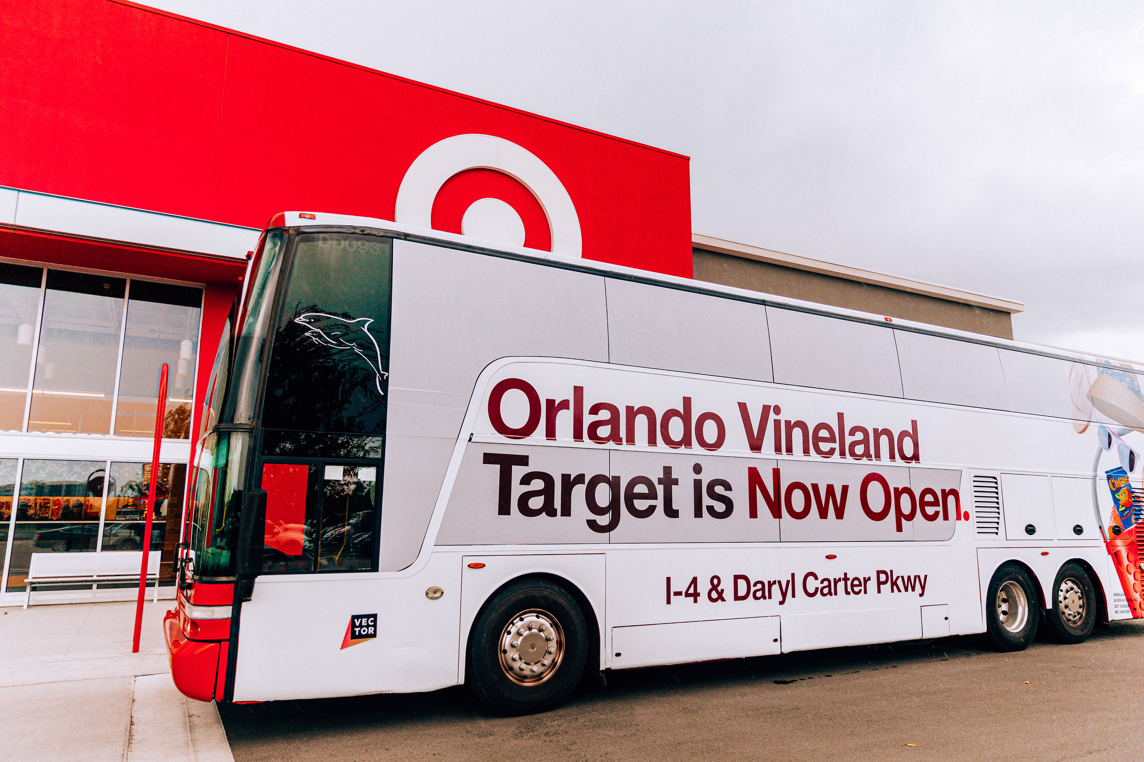 Commercial OOH (Out-of-Home) campaign for the Target store opening at Vineland Outlets, Orlando. Professional transit advertising photography in collaboration with Vector Media.