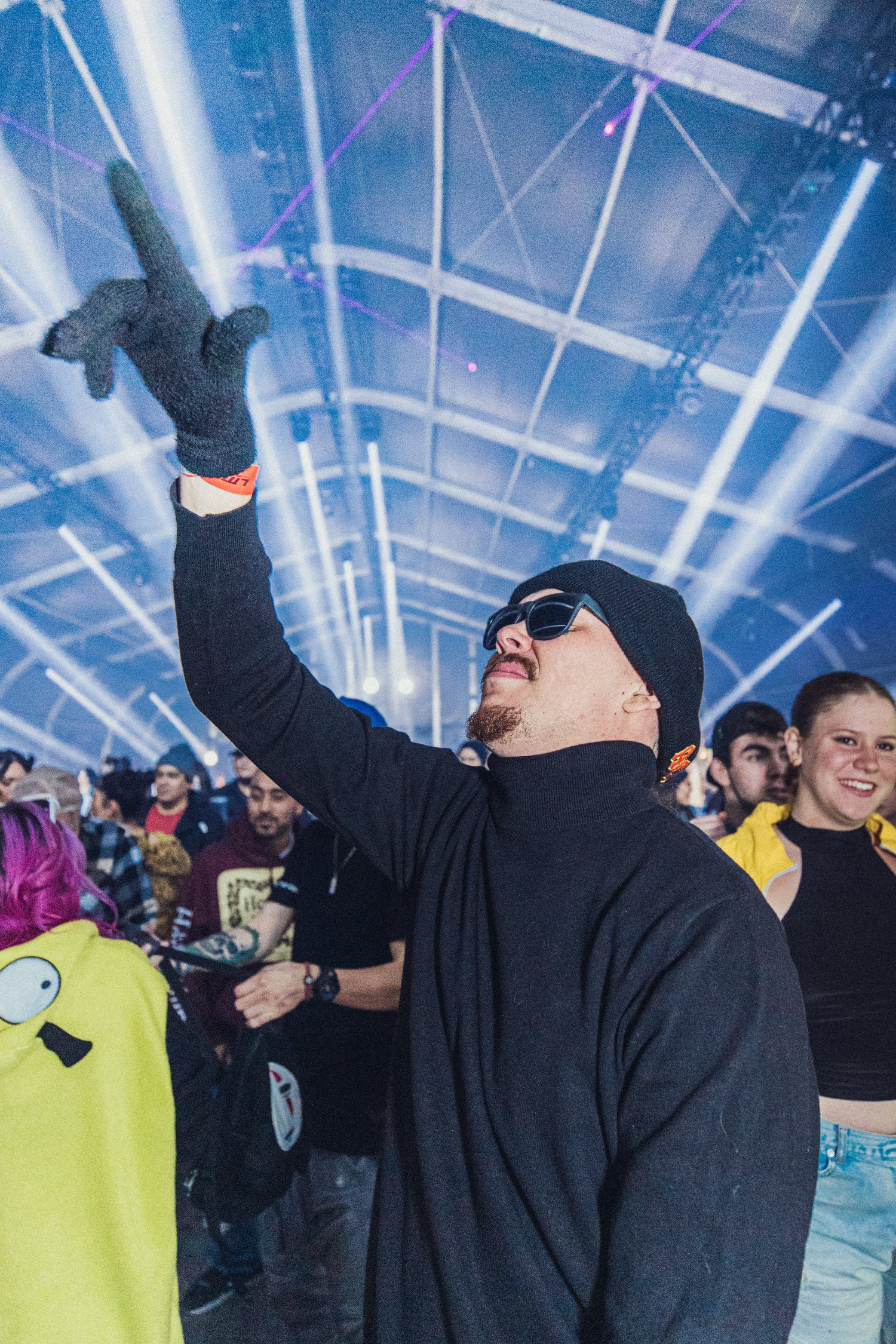 Environmental portrait: LMF Festival at AREA15, Las Vegas. A study in winter festival fashion and 'street-style' aesthetics during a rare outdoor cold-weather activation.
