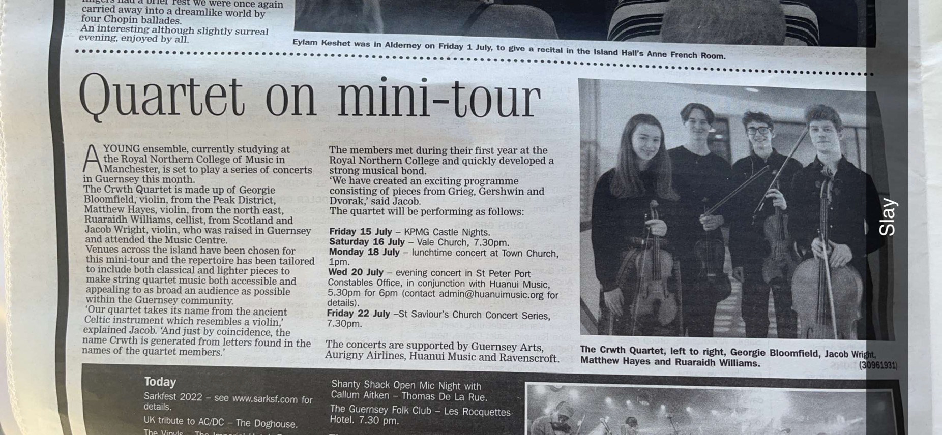 Crwth Quartet tour to Guernsey