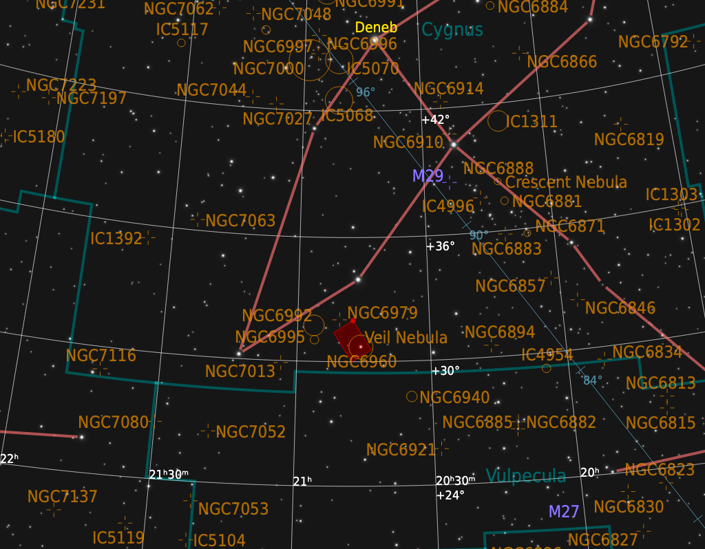NGC6960 Western Veil Nebula finding chart
