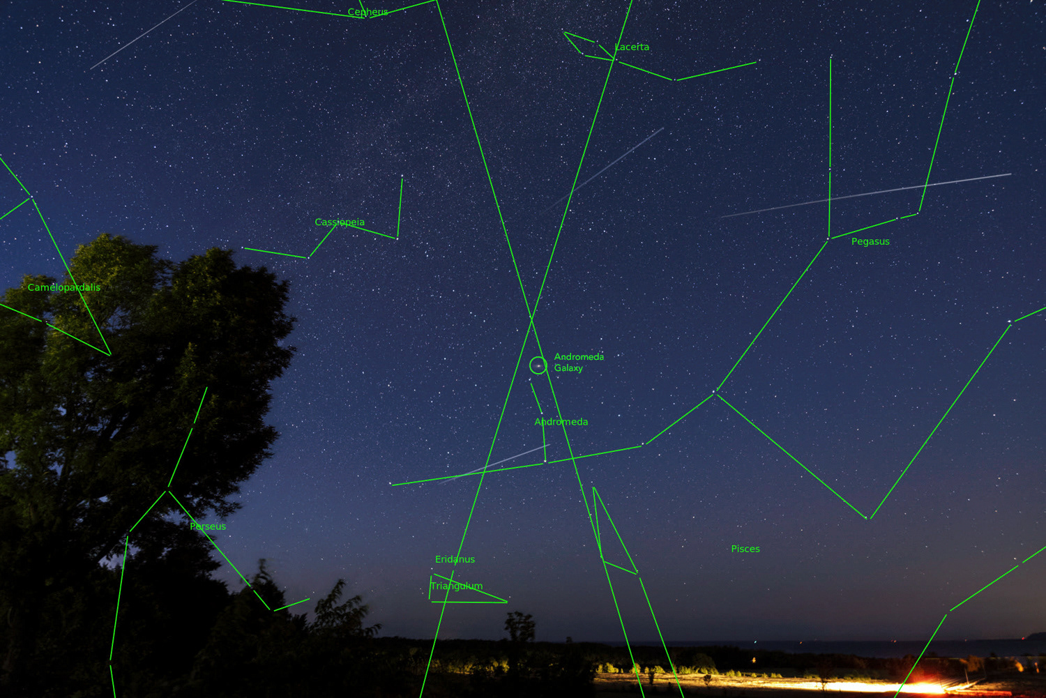 Perseid Meteor Shower (annotated) © Irwin Seidman