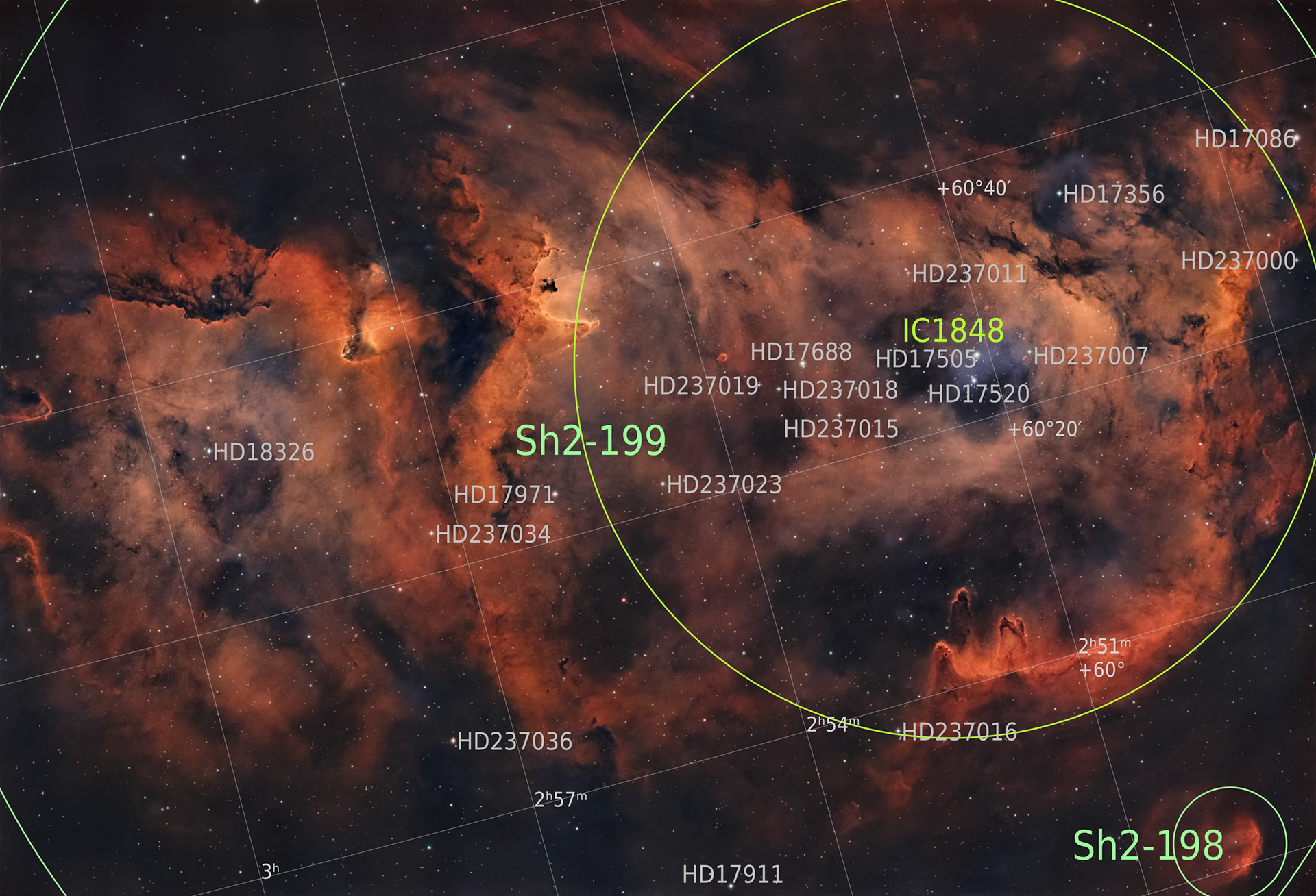 IC 1848 Soul Nebula - Annotated © Irwin Seidman