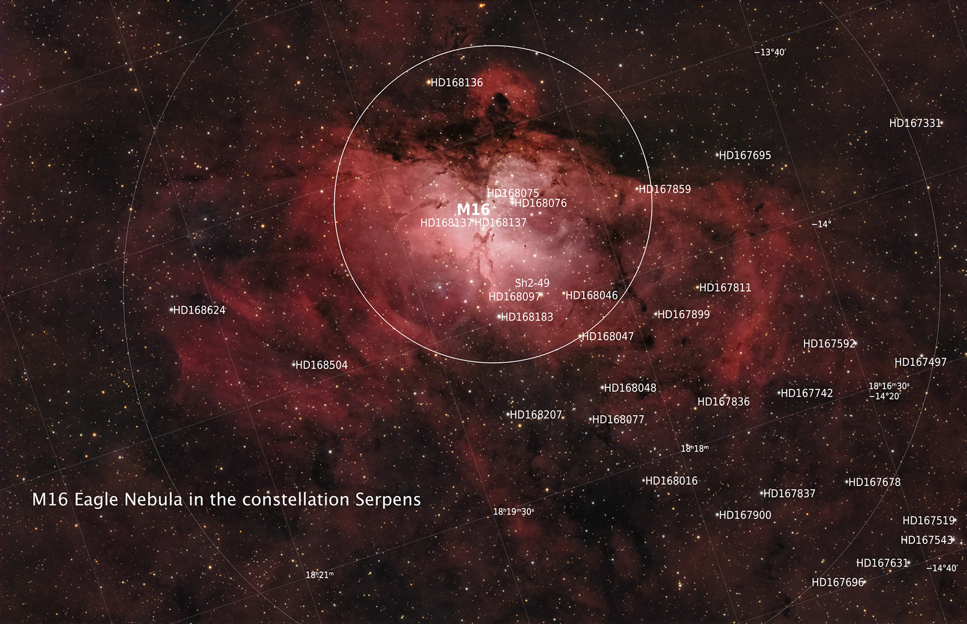 M16, the Eagle nebula (annotated) © Irwin Seidman
