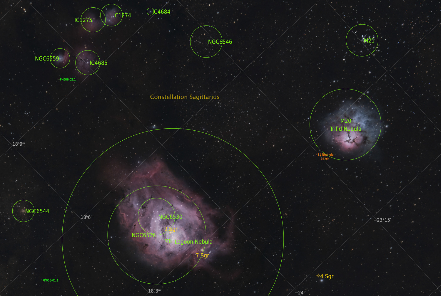 M* (Lagoon Nebula) & M20 (Trifid Nebula) © Irwin Seidman