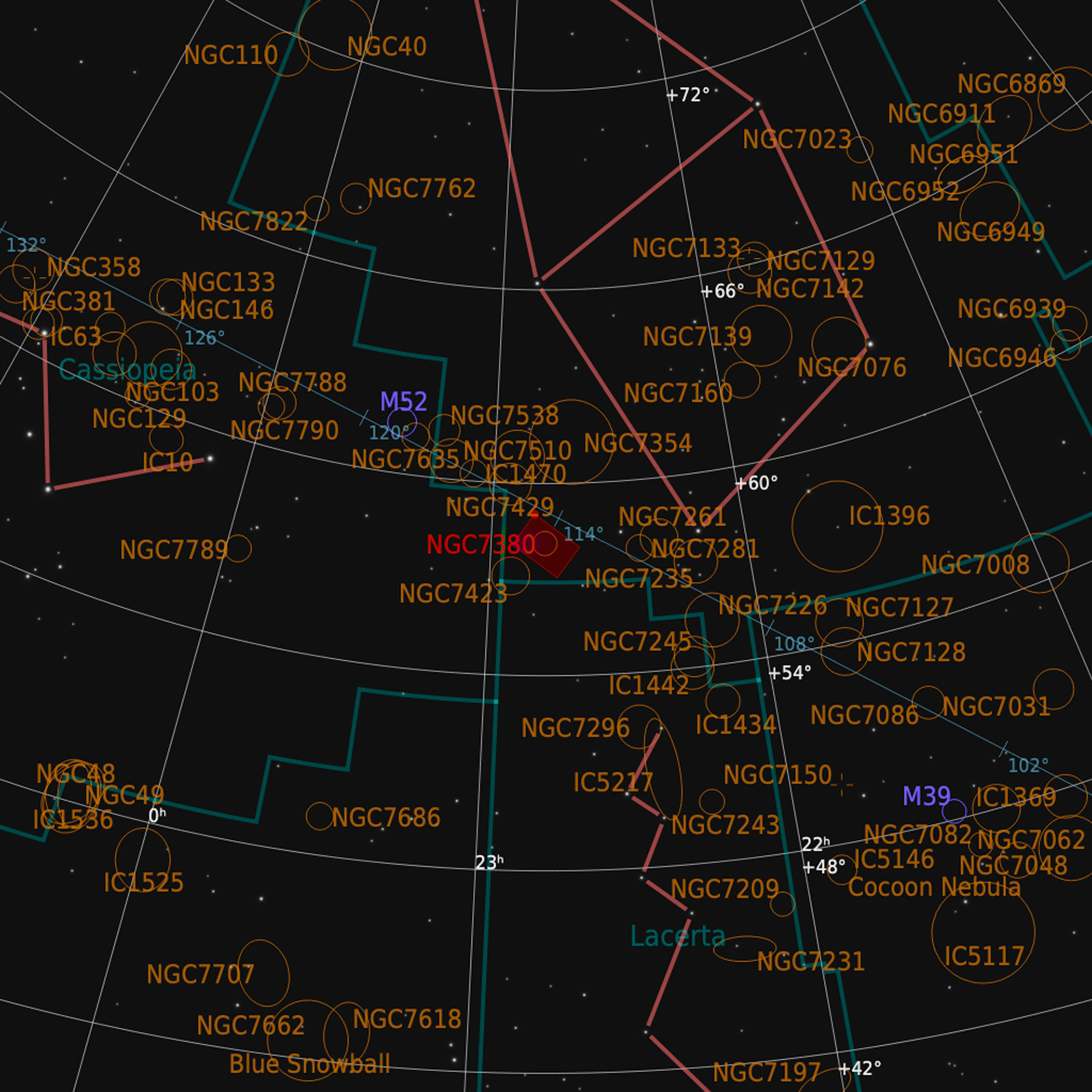 Location of NGC7380 on sky chart