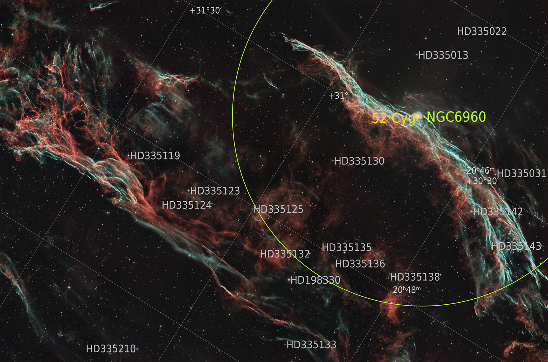 NGC6960 Western Veil Nebula annotated © Irwin Seidman