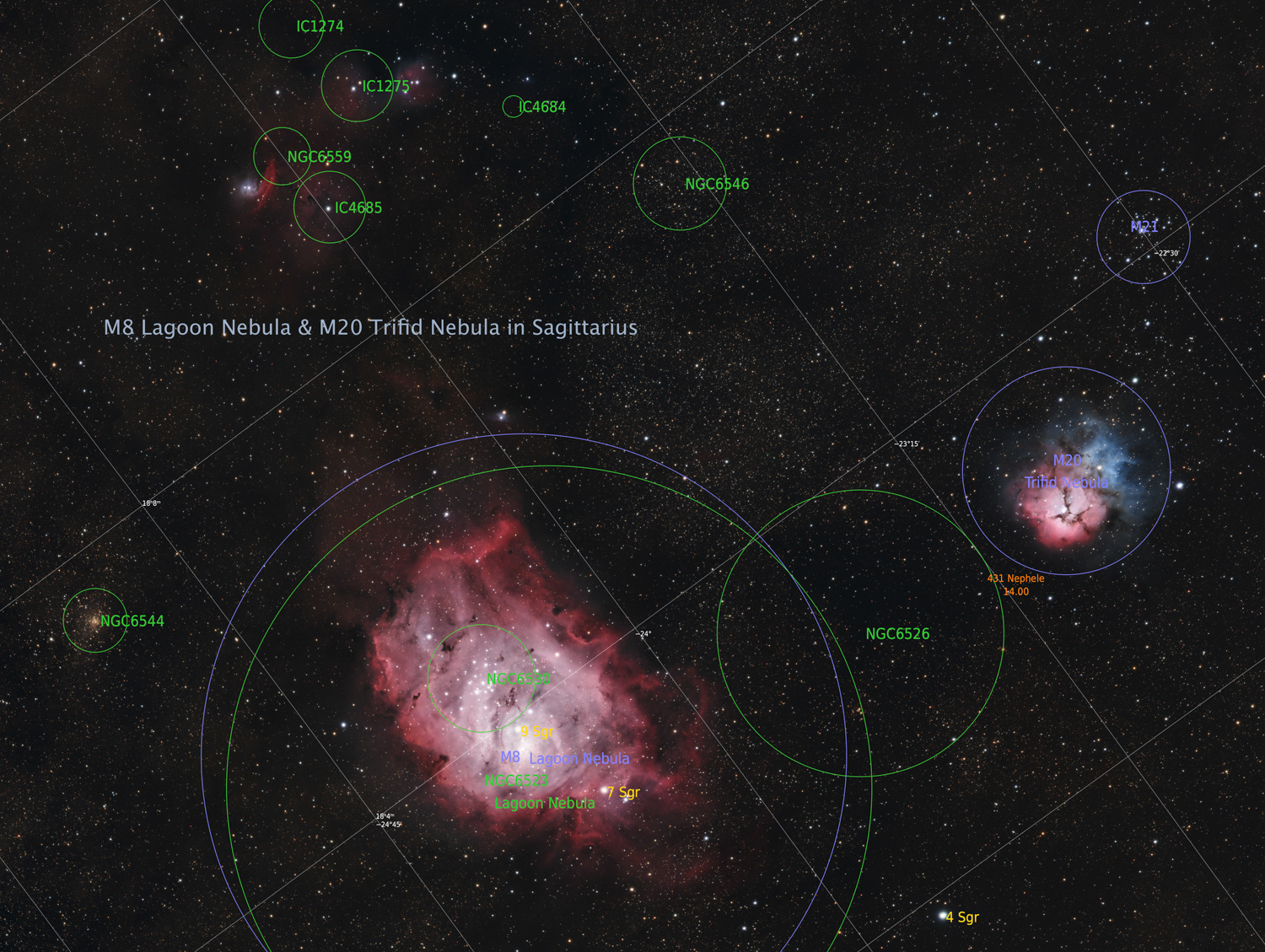M8 (Lagoon Nebula) & M20 (Trifid Nebula) © Irwin Seidman