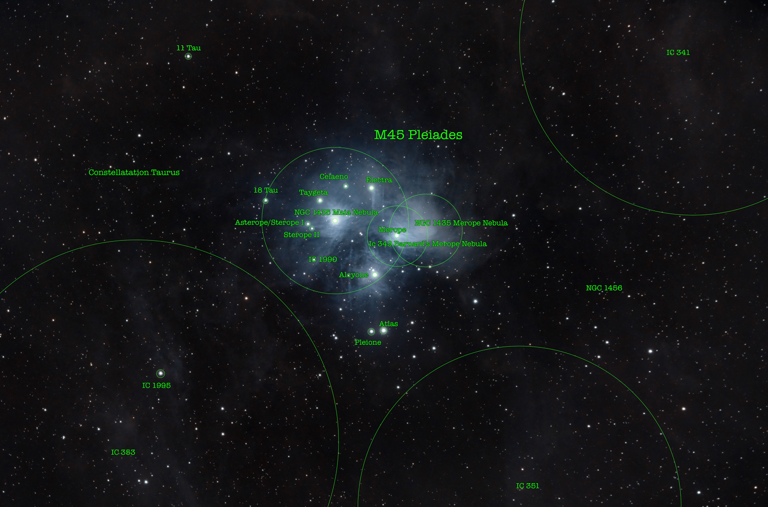 M45 The Pleiades (annotated) © Irwin Seidman